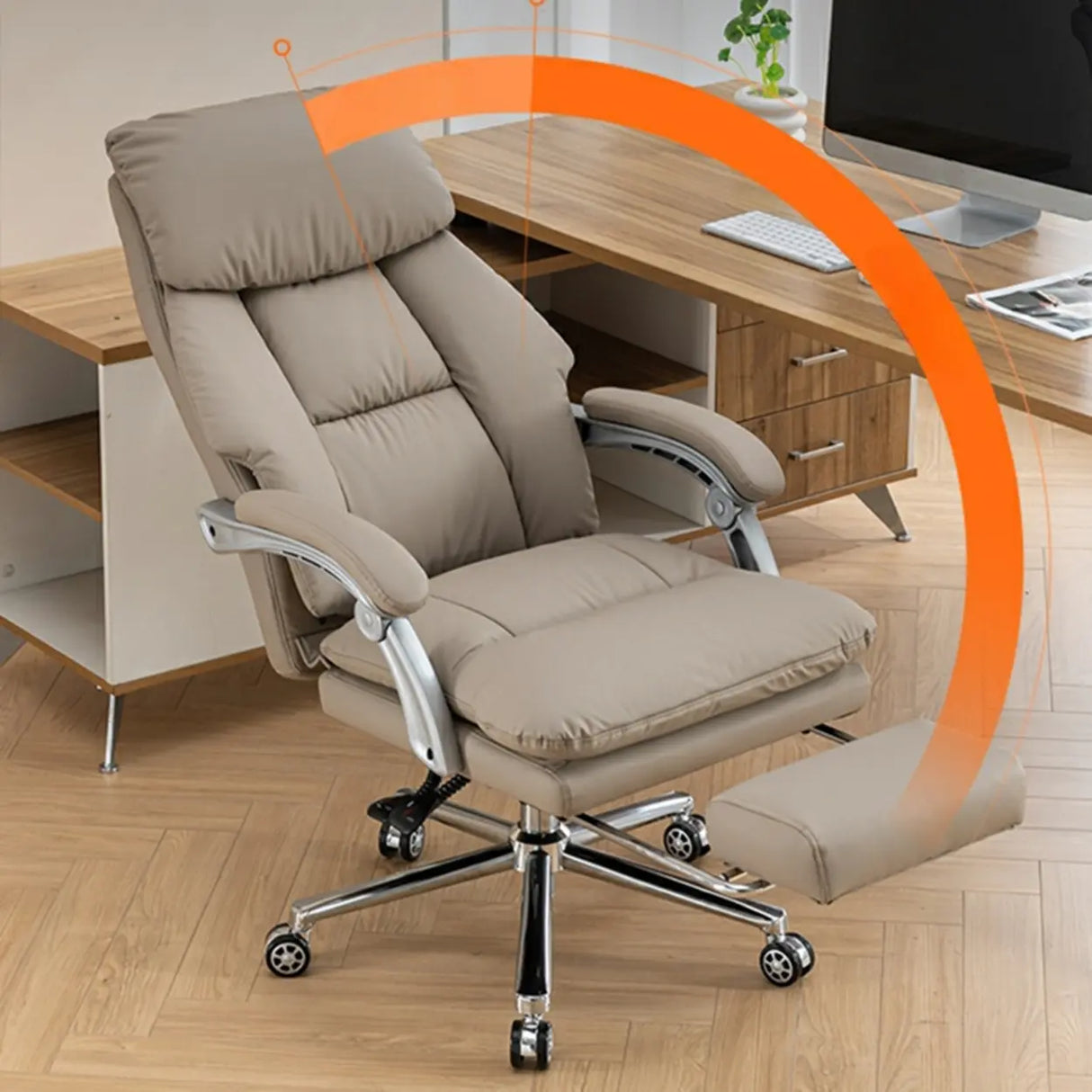 Swivel High-Back Faux Leather Office Chair with Headrest Image - 4