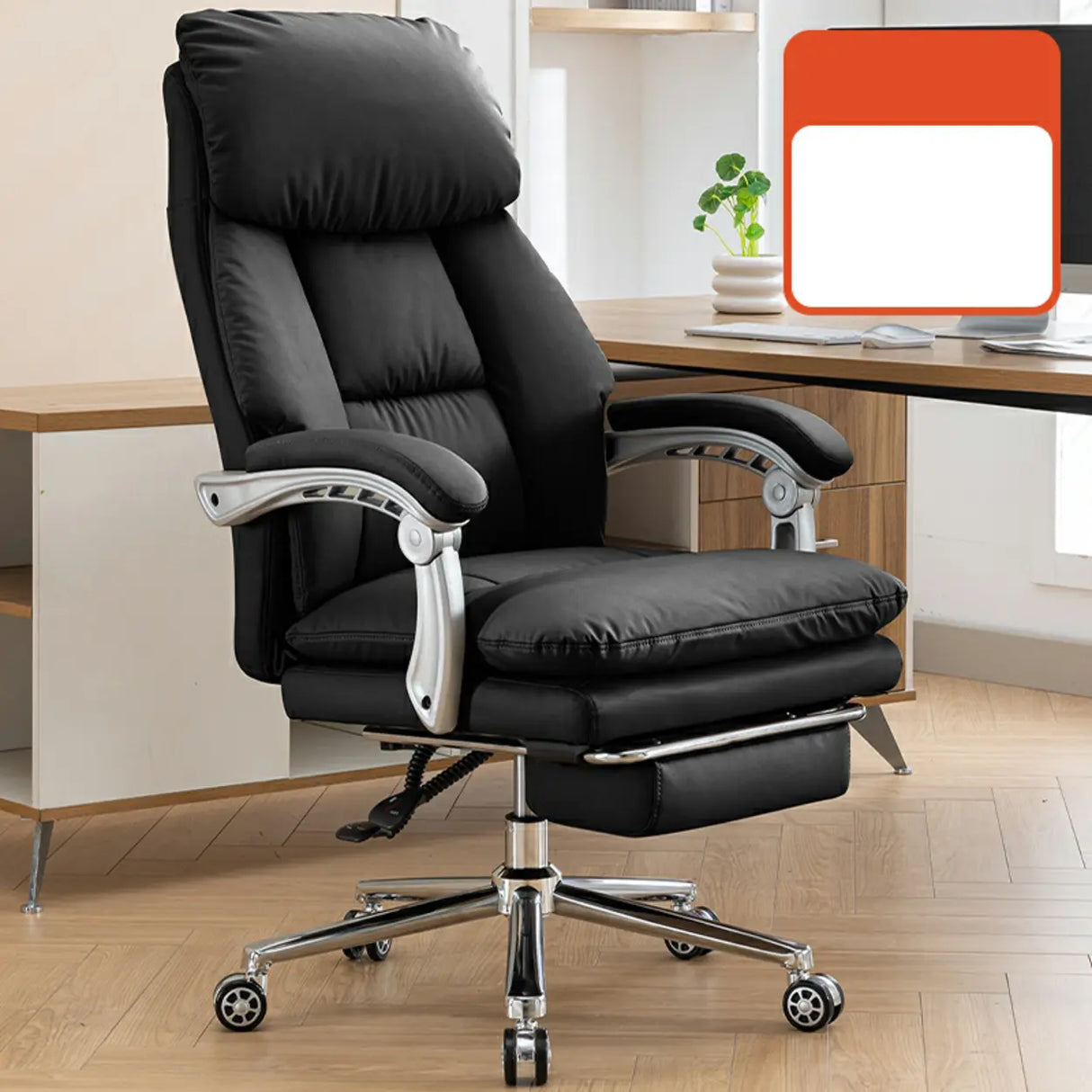 Swivel High-Back Faux Leather Office Chair with Headrest Image - 5