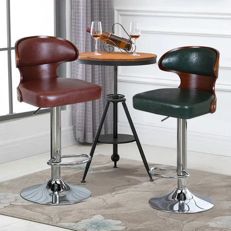 Swivel Leather Curved Back Home Bar Stool with Footrest Image - 1