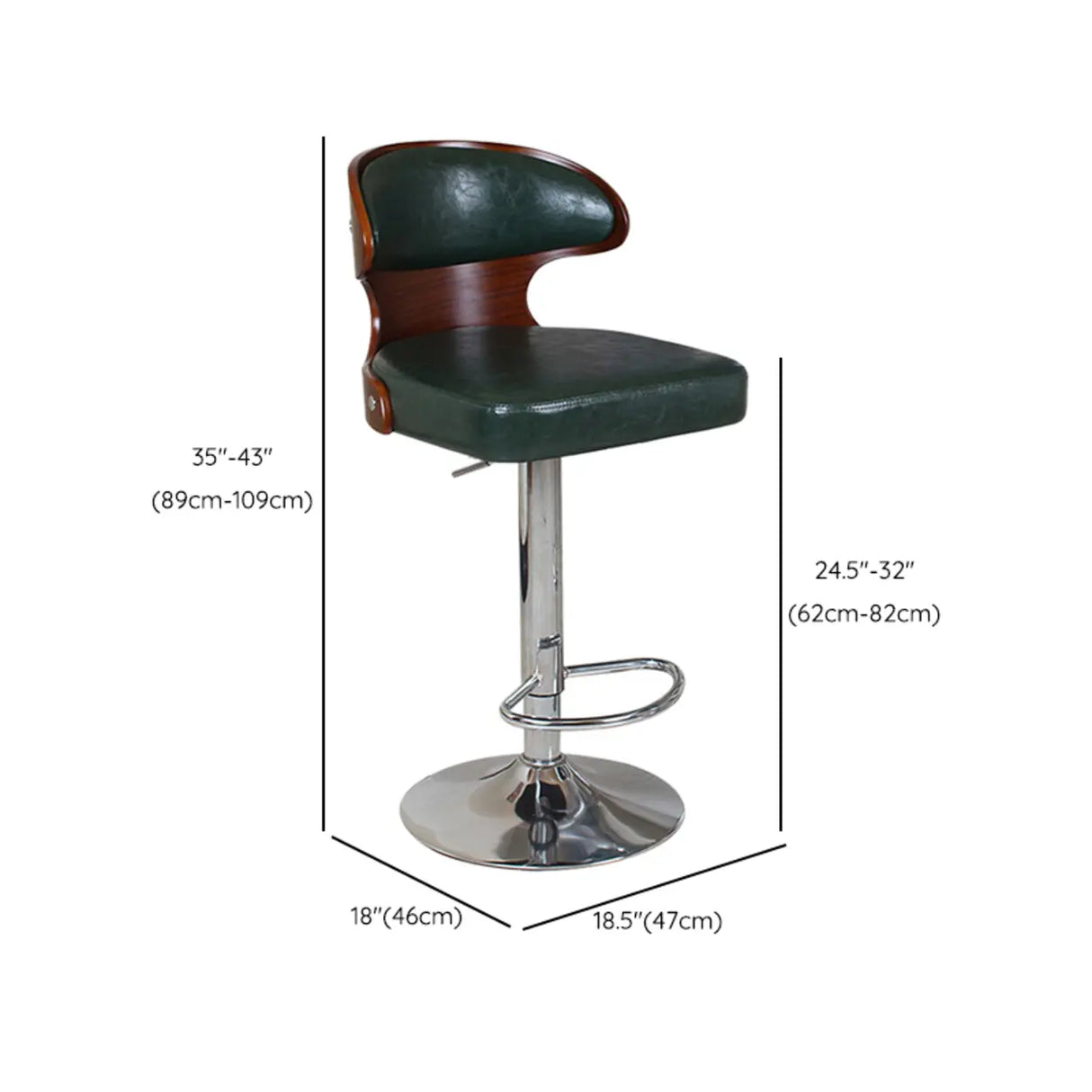 Swivel Leather Curved Back Home Bar Stool with Footrest Image - 25