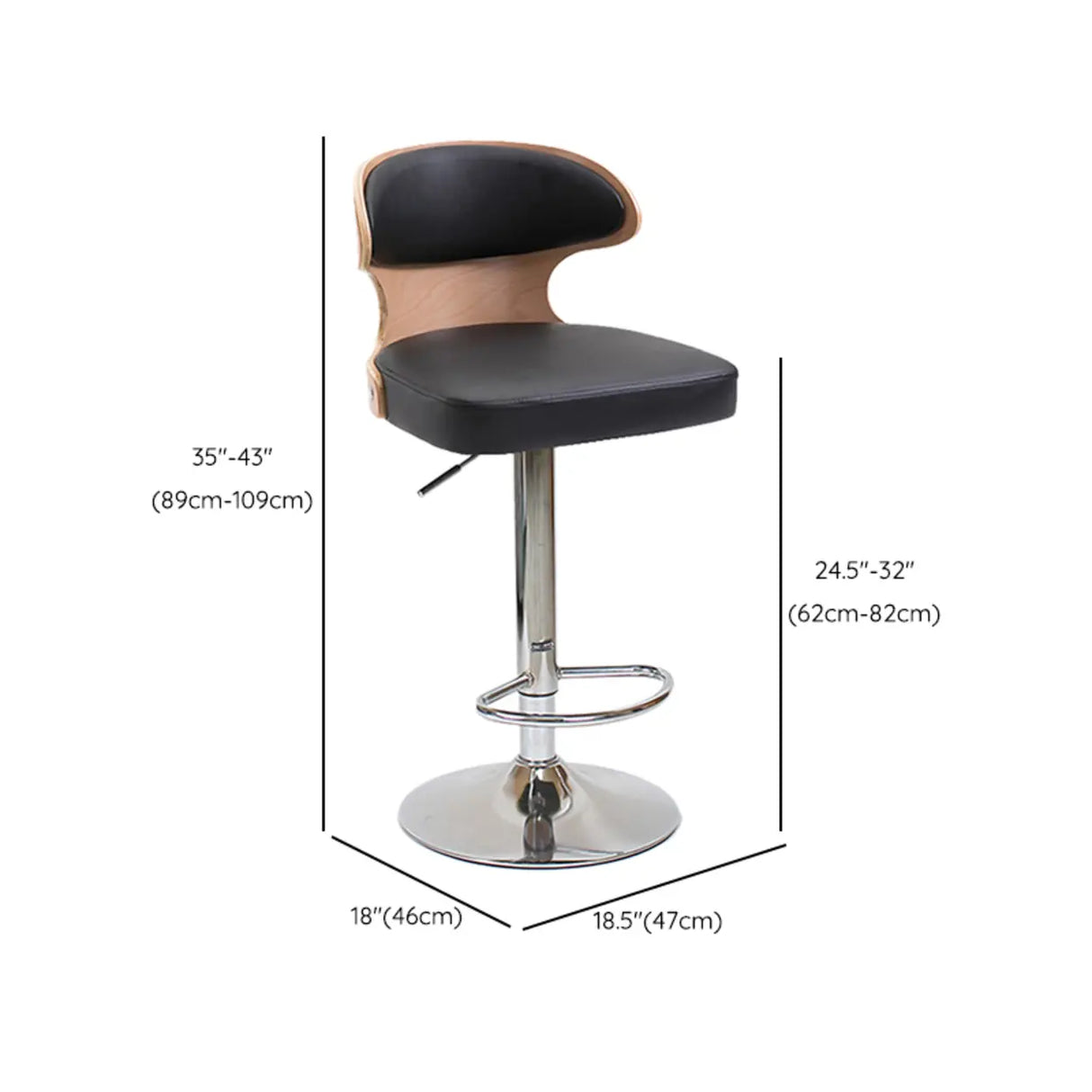 Swivel Leather Curved Back Home Bar Stool with Footrest Image - 26