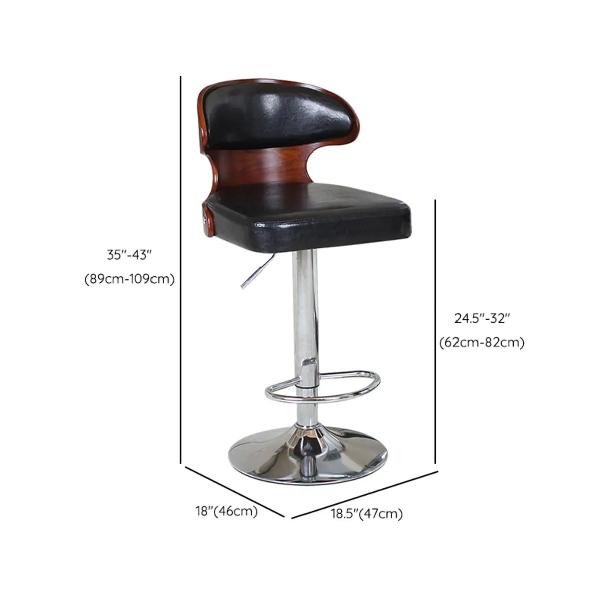 Swivel Leather Curved Back Home Bar Stool with Footrest Image - 30