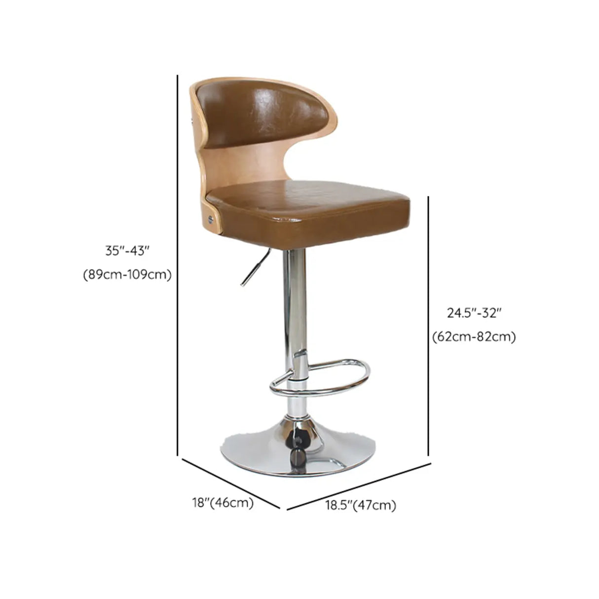 Swivel Leather Curved Back Home Bar Stool with Footrest Image - 31