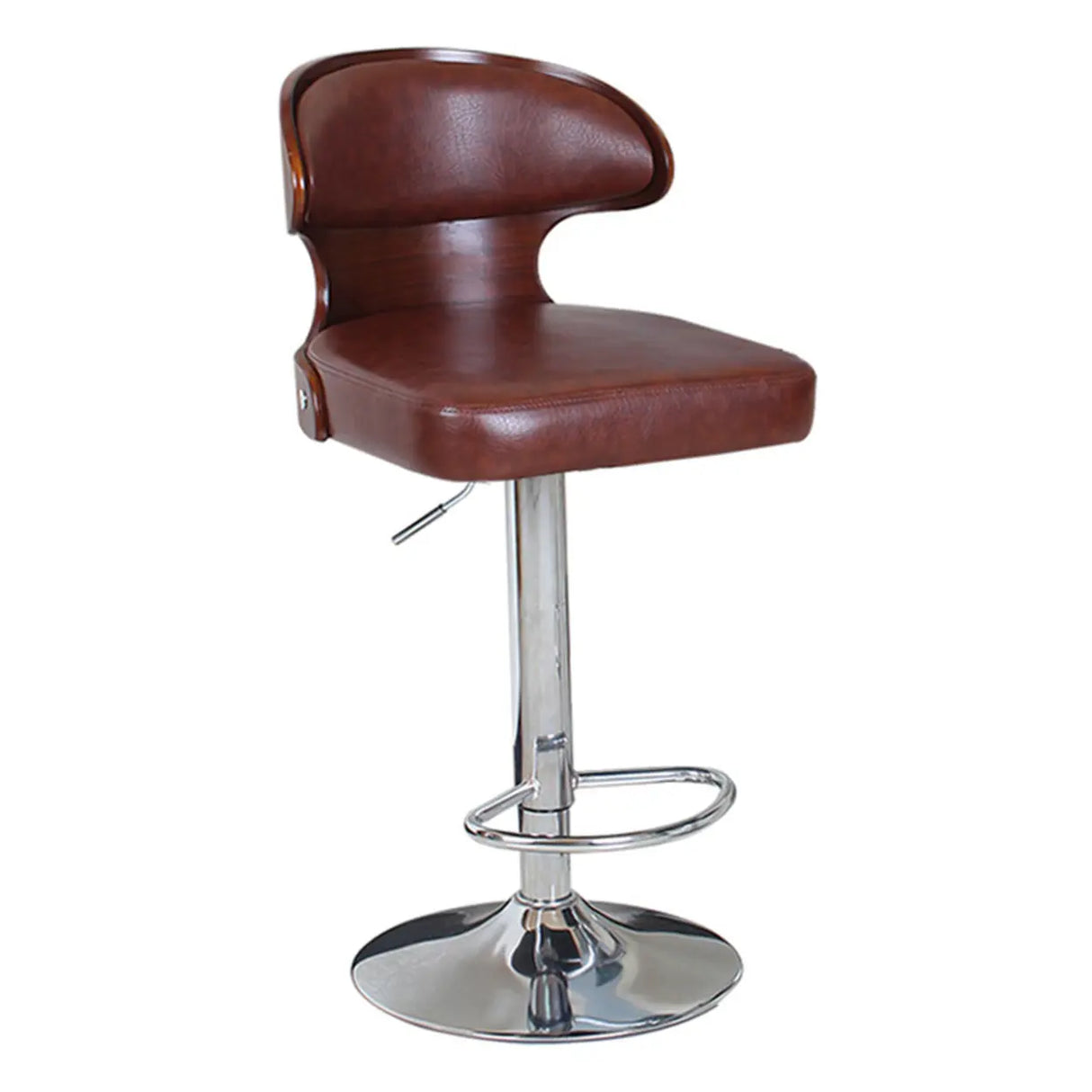 Swivel Leather Curved Back Home Bar Stool with Footrest Image - 3
