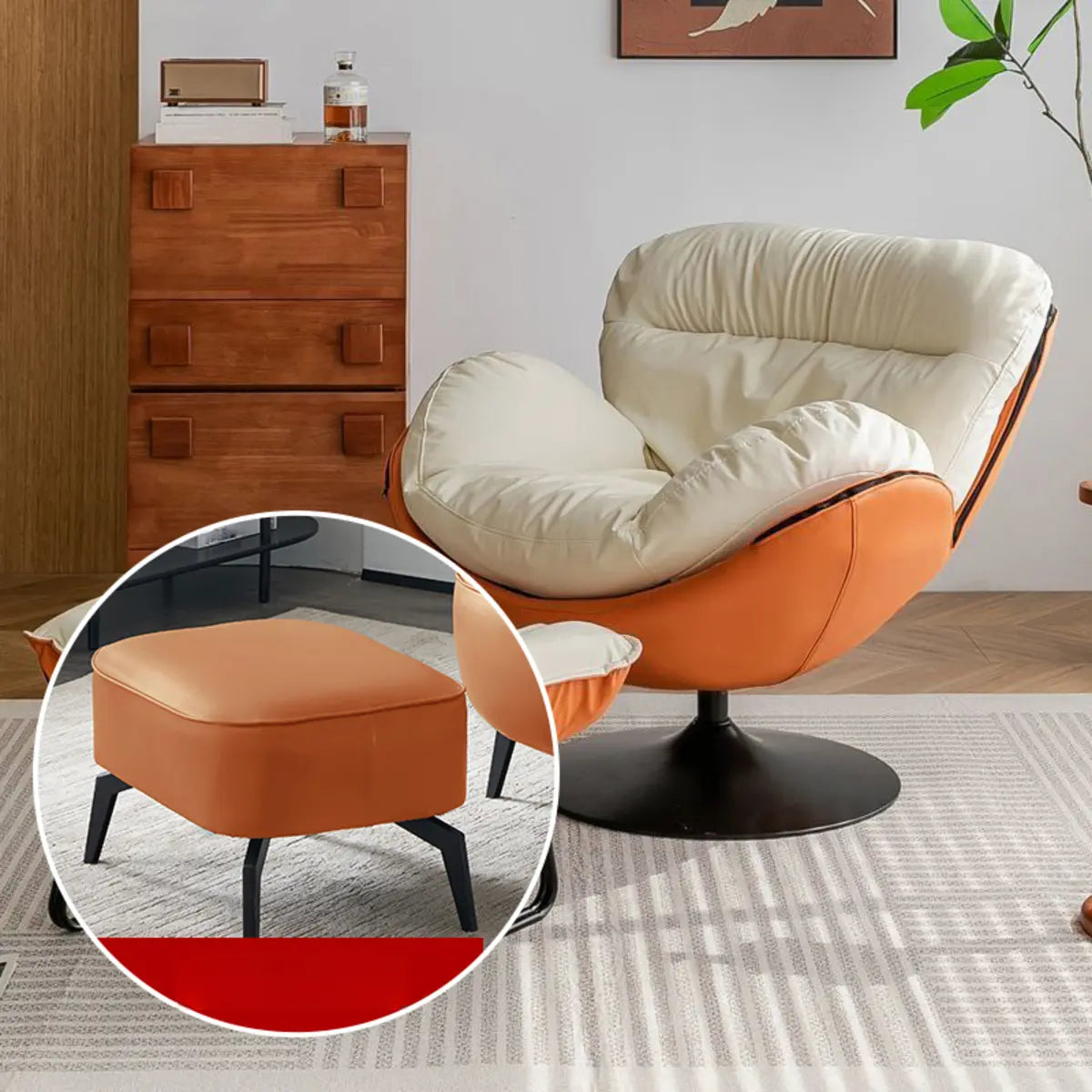 Swivel Leather Ergonomic Accent Chair with Ottoman Image - 14