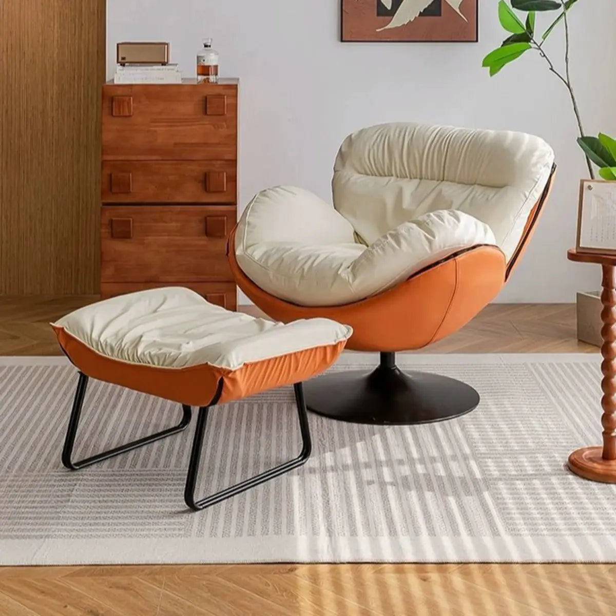 Swivel Leather Ergonomic Accent Chair with Ottoman Image - 15