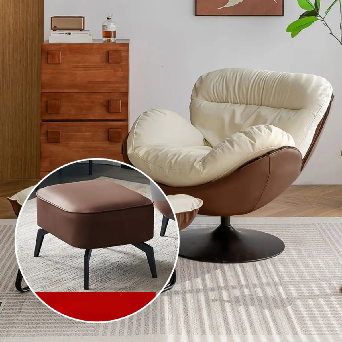 Swivel Leather Ergonomic Accent Chair with Ottoman Image - 16