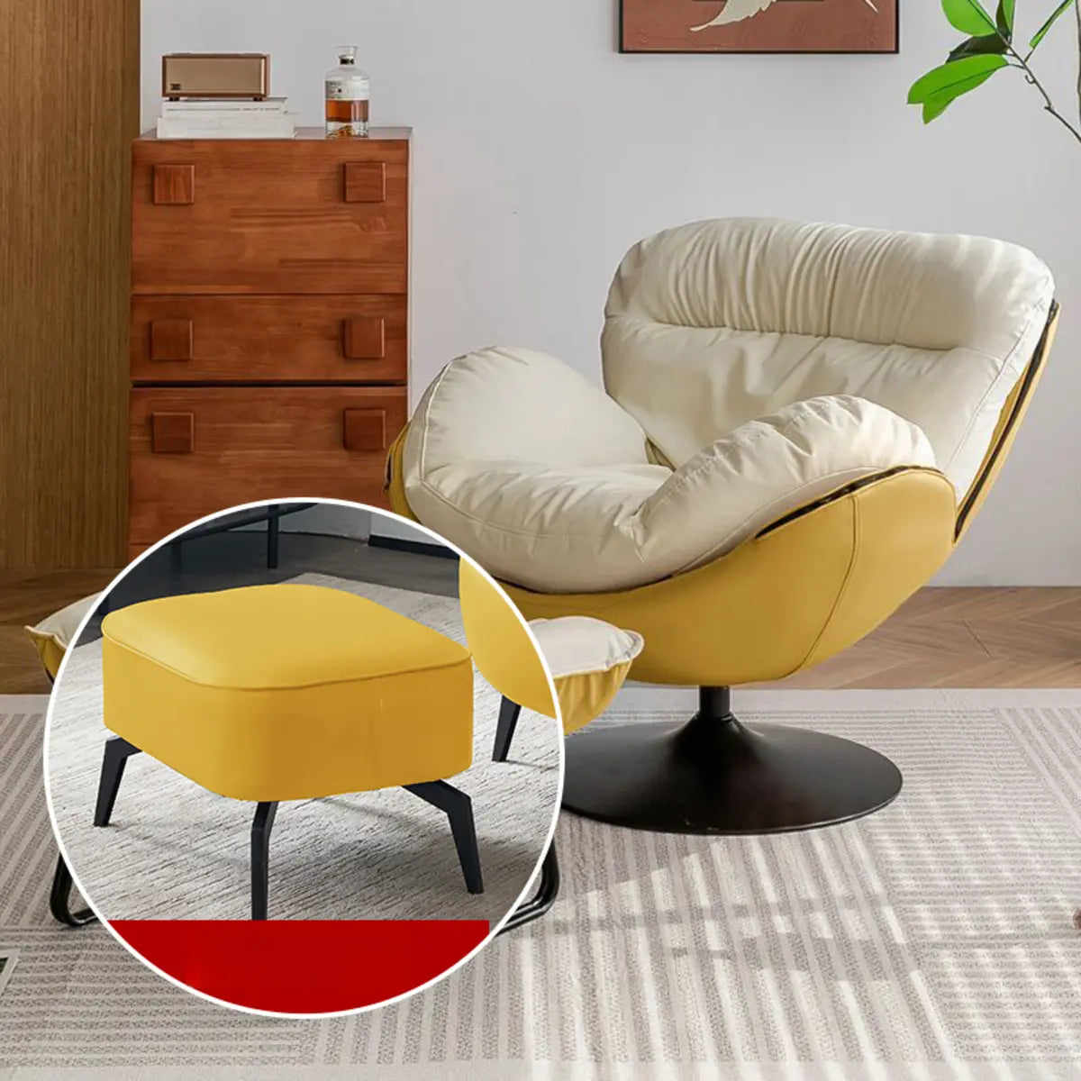 Swivel Leather Ergonomic Accent Chair with Ottoman Image - 17