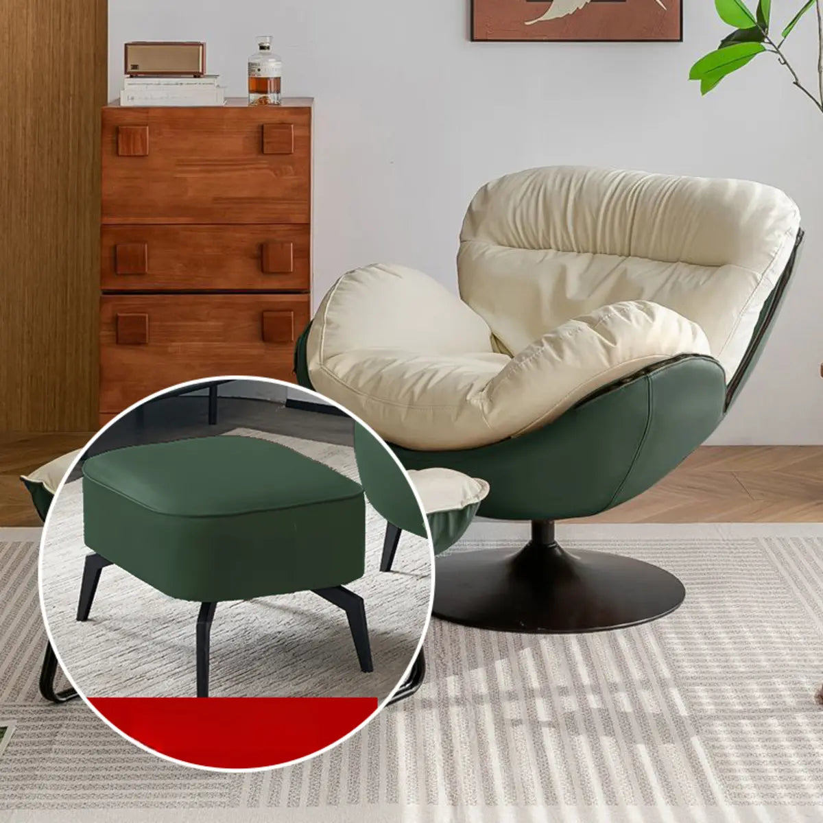 Swivel Leather Ergonomic Accent Chair with Ottoman Image - 18