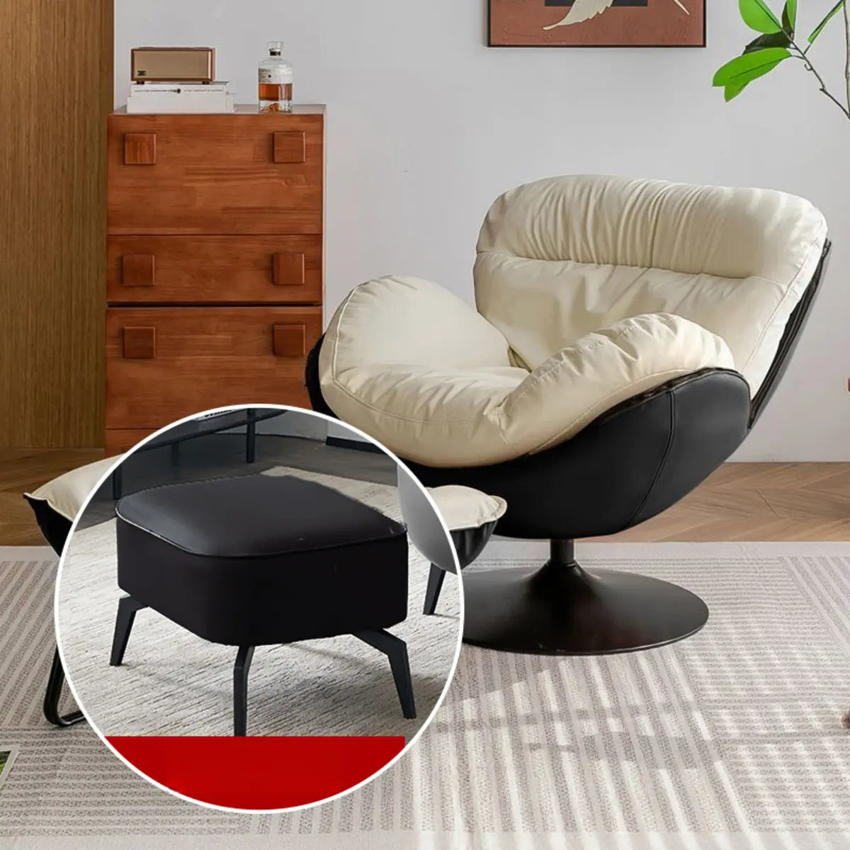 Swivel Leather Ergonomic Accent Chair with Ottoman Image - 19