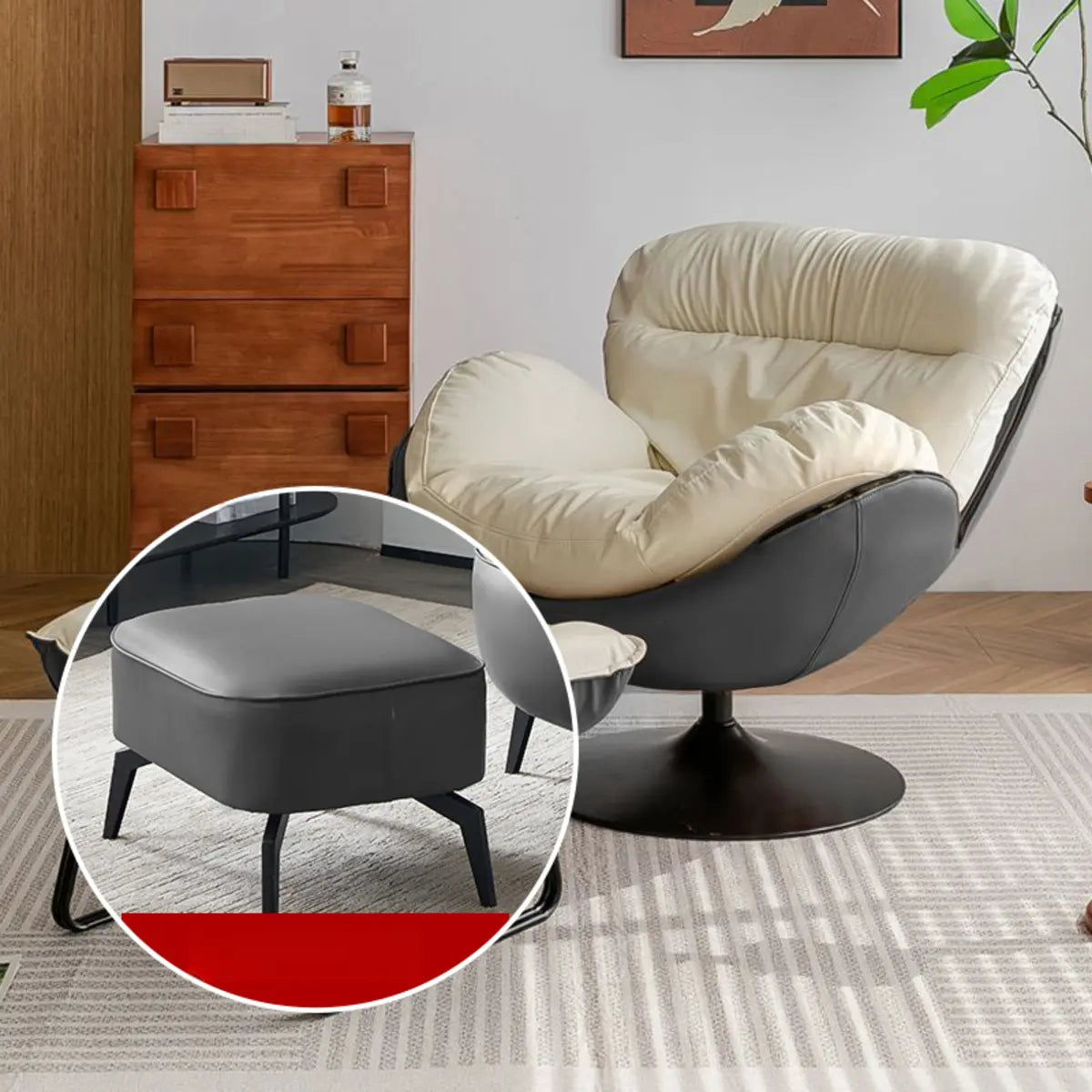 Swivel Leather Ergonomic Accent Chair with Ottoman Image - 20