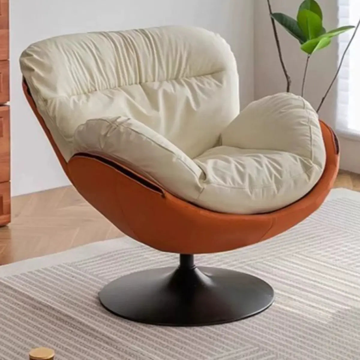 Swivel Leather Ergonomic Accent Chair with Ottoman Image - 4