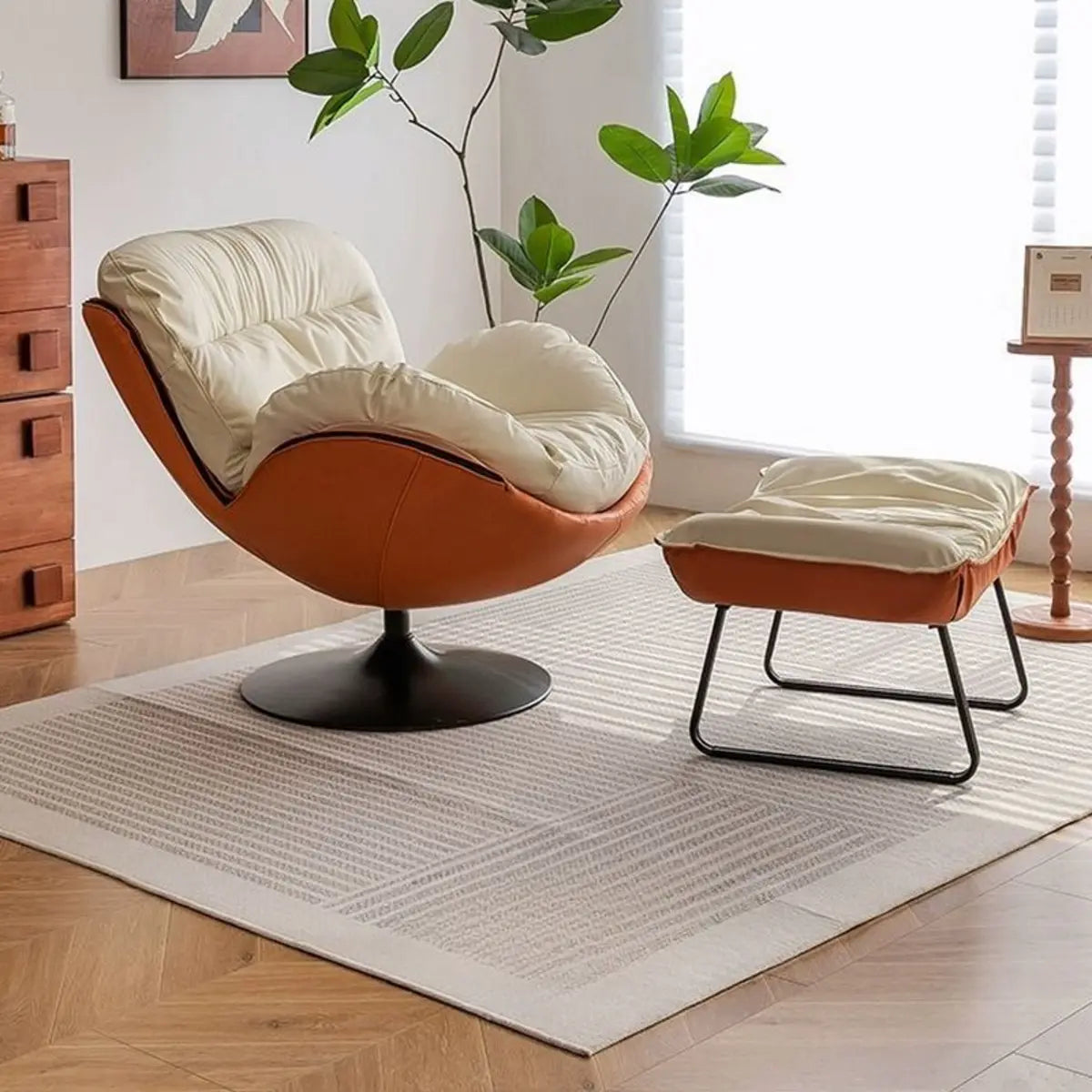 Swivel Leather Ergonomic Accent Chair with Ottoman Image - 5