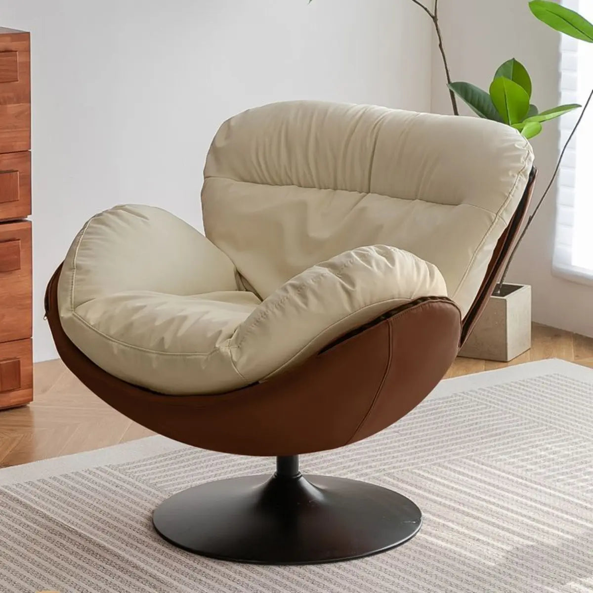 Swivel Leather Ergonomic Accent Chair with Ottoman Image - 6