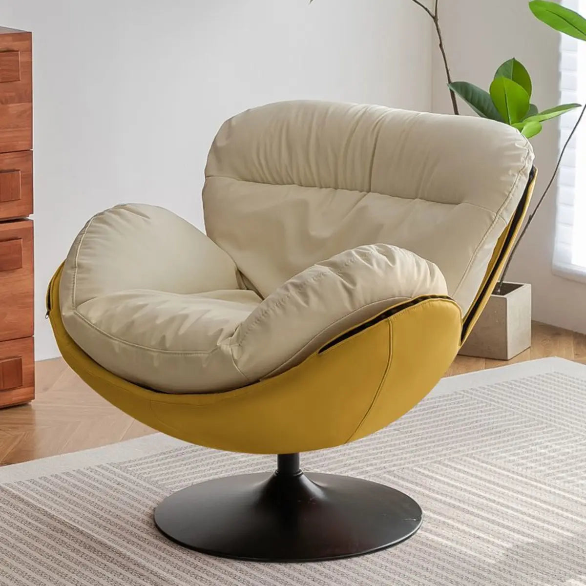 Swivel Leather Ergonomic Accent Chair with Ottoman Image - 7