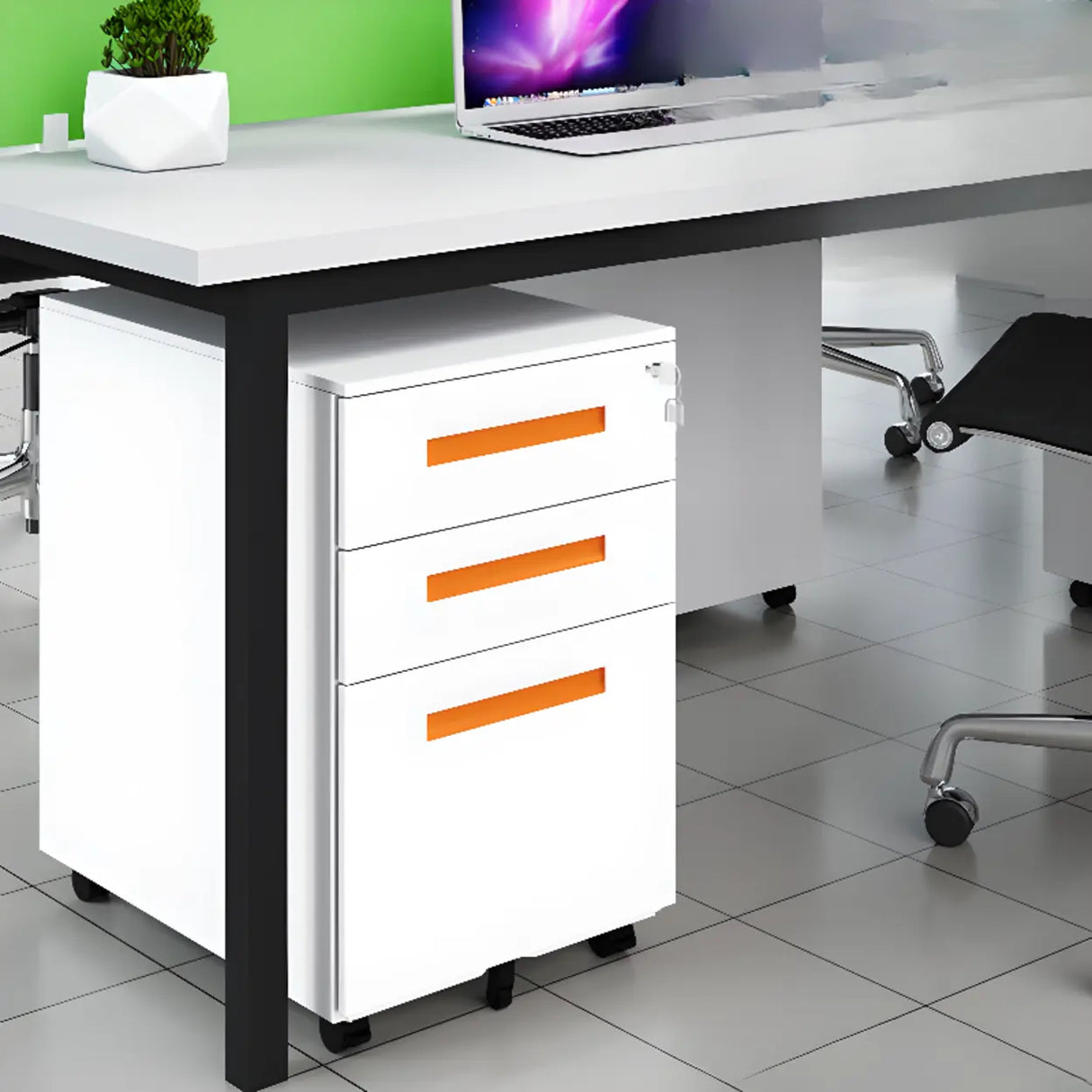 Swivel Metal Under Desk Vertical White Filing Cabinet Image - 1