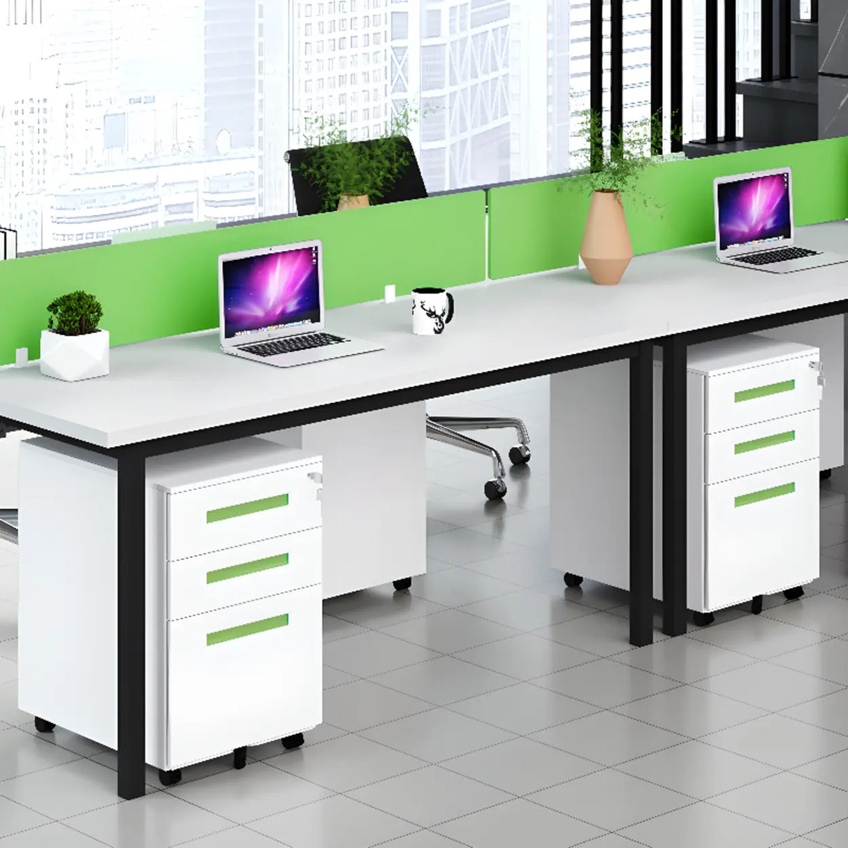 Swivel Metal Under Desk Vertical White Filing Cabinet Image - 3