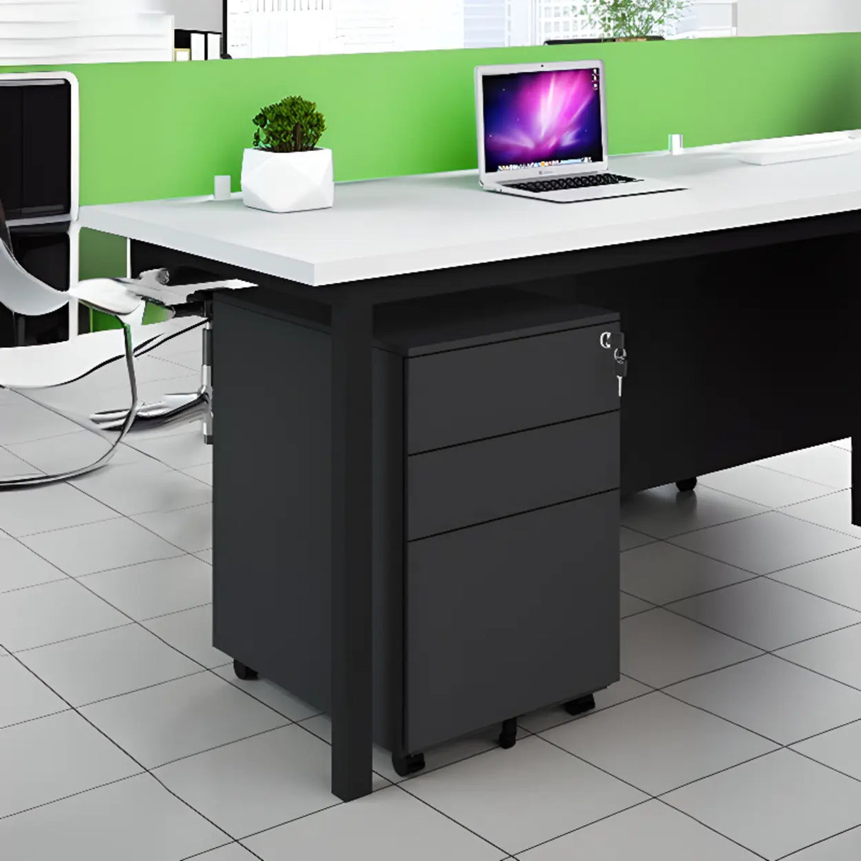 Swivel Metal Under Desk Vertical White Filing Cabinet Image - 5