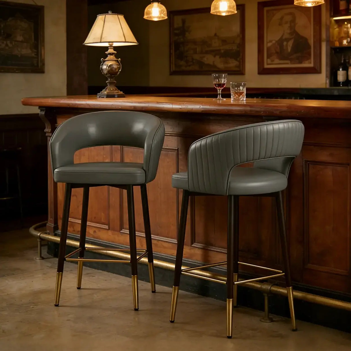 Swivel Modern Leather Open Back Upholstered Counter Stool Image - 13