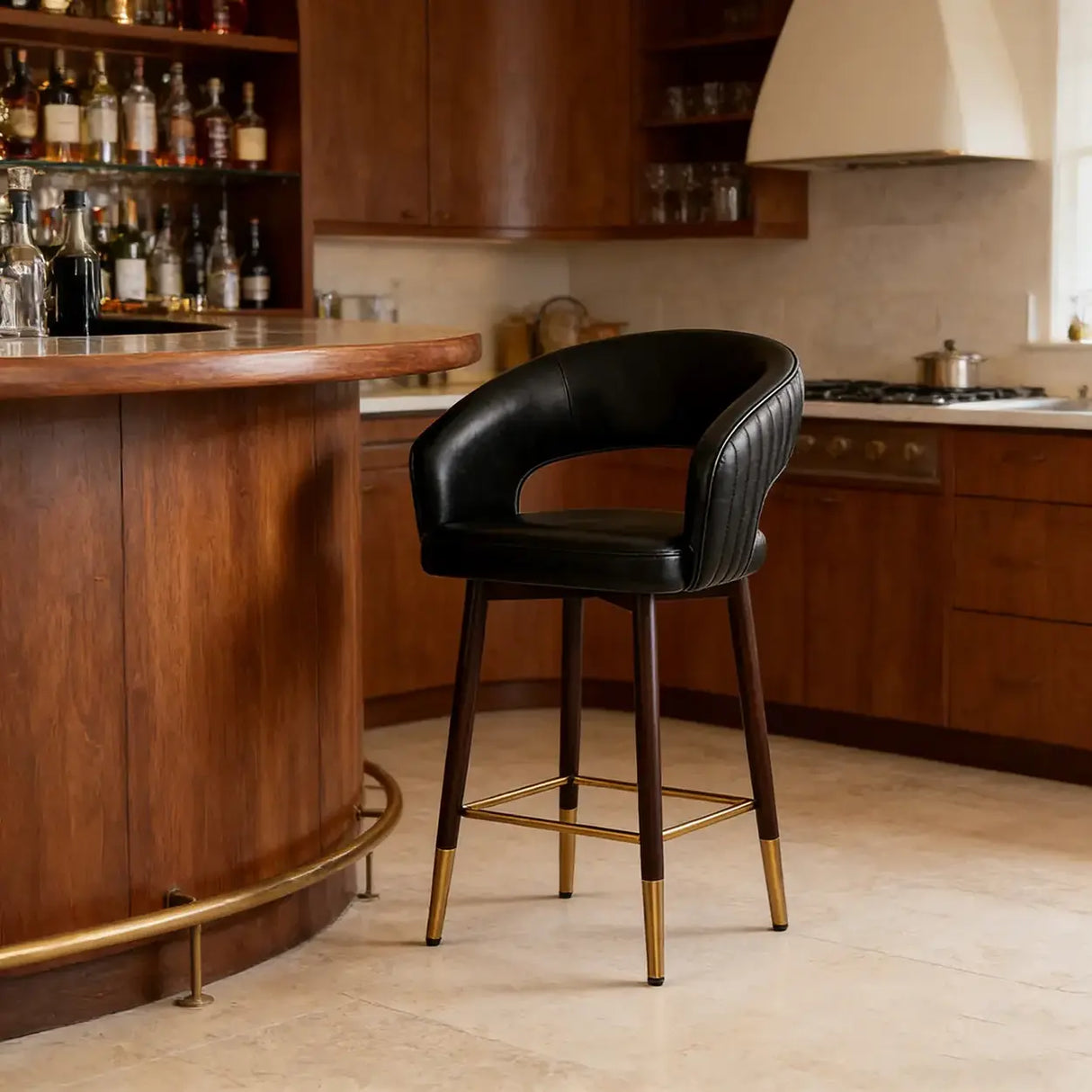 Swivel Modern Leather Open Back Upholstered Counter Stool Image - 3