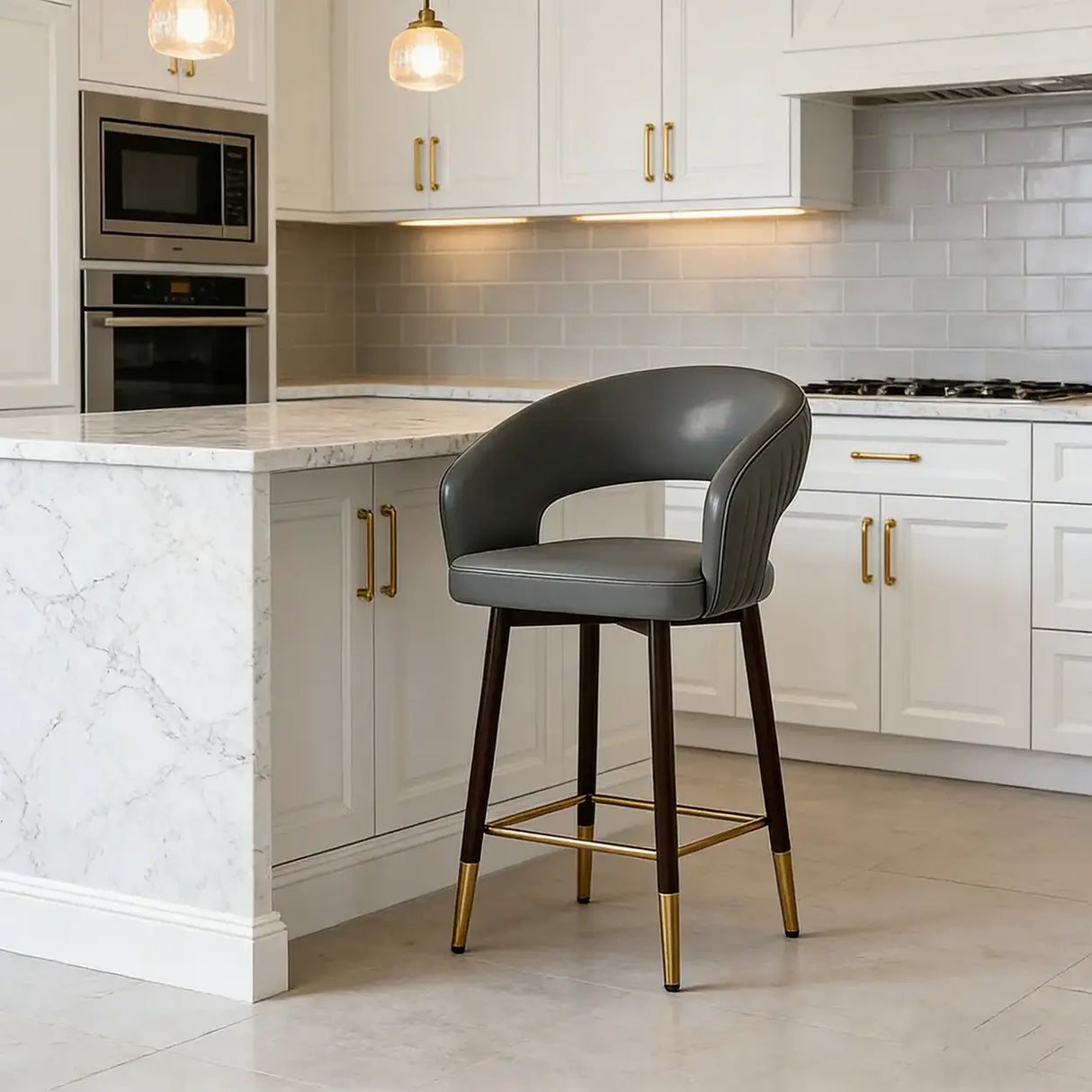 Swivel Modern Leather Open Back Upholstered Counter Stool Image - 4