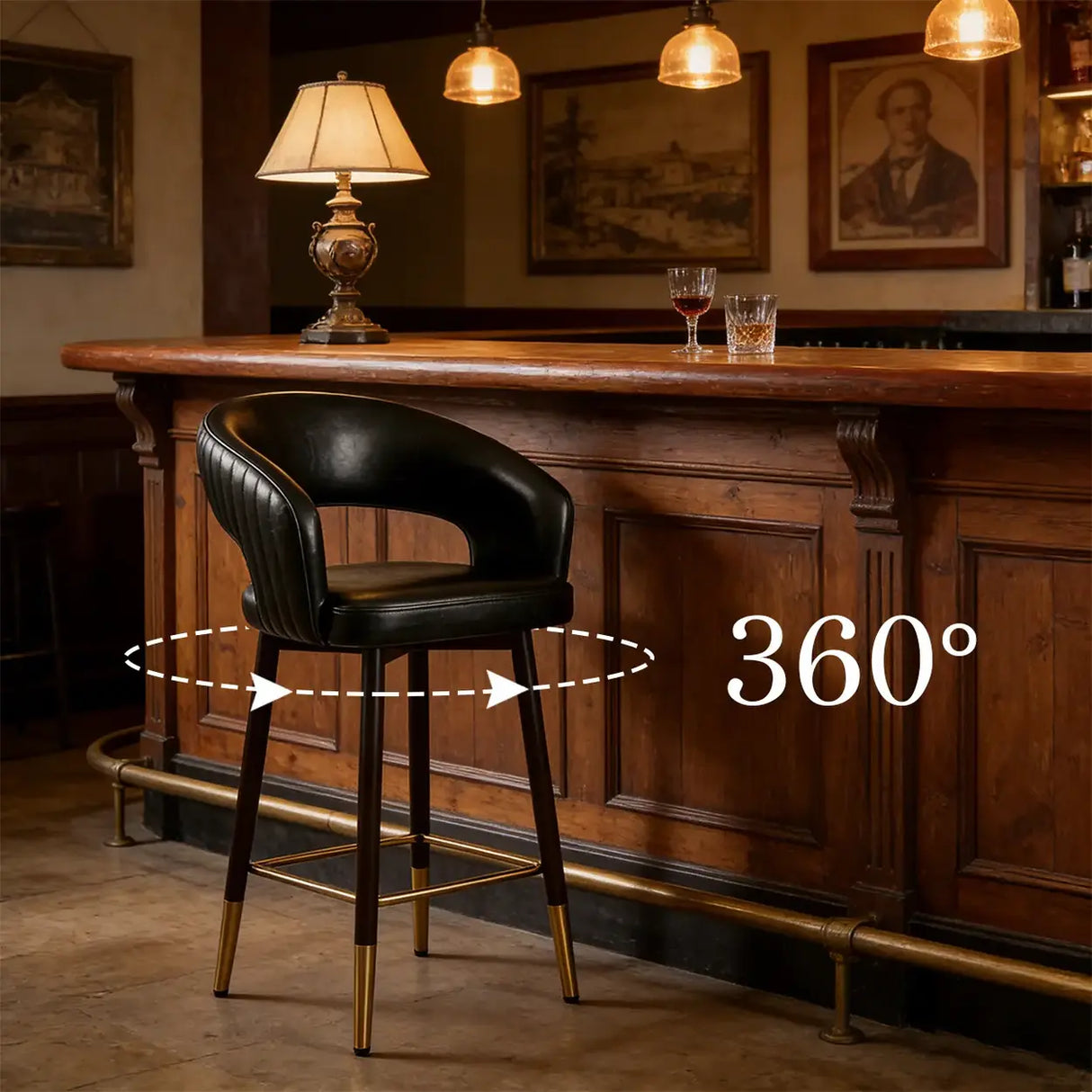 Swivel Modern Leather Open Back Upholstered Counter Stool Image - 6