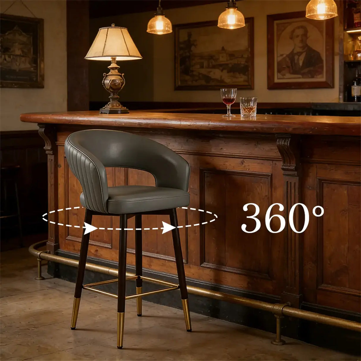 Swivel Modern Leather Open Back Upholstered Counter Stool Image - 7