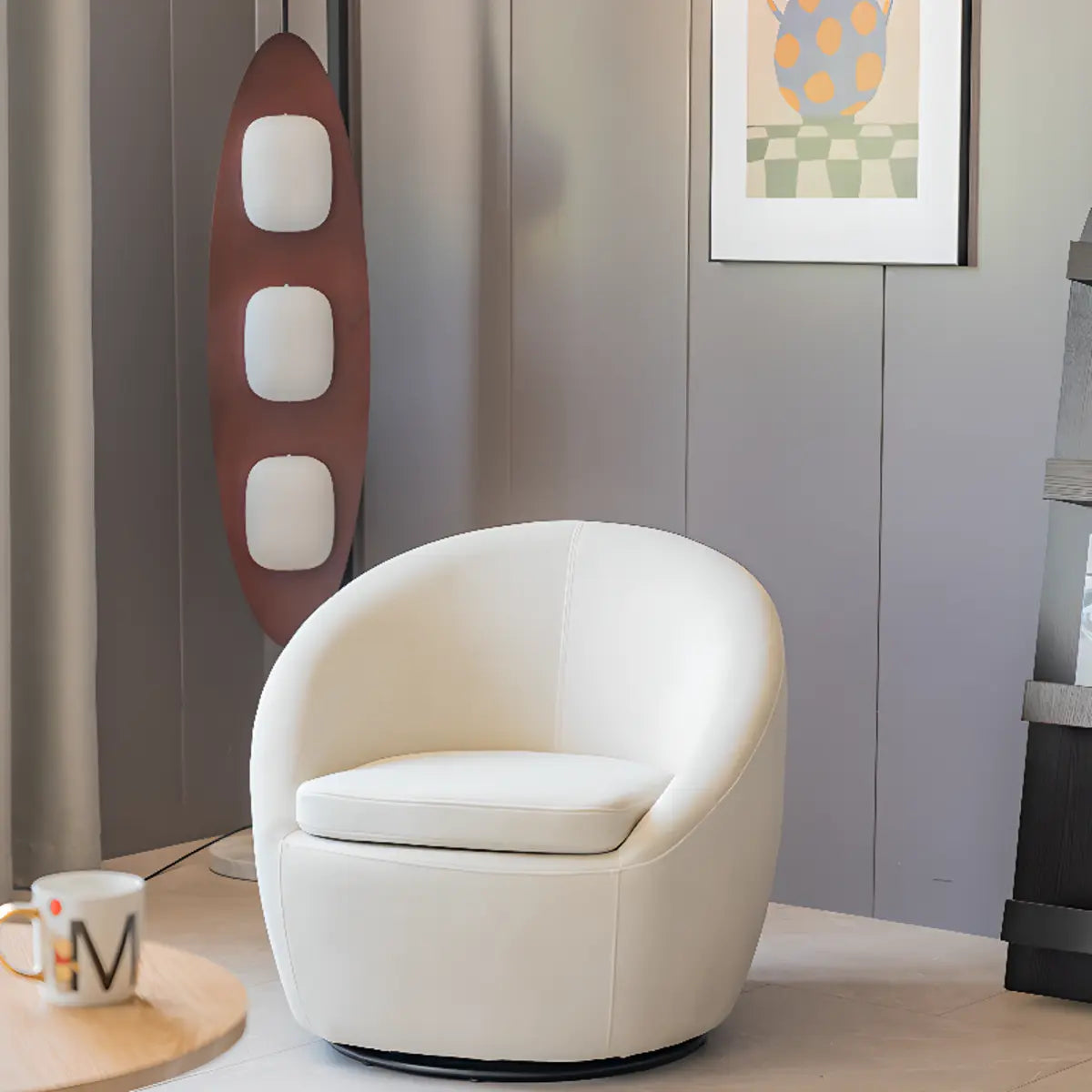 Swivel mOff-White Baby Fleece Fixed Back Barrel Chair Image - 1