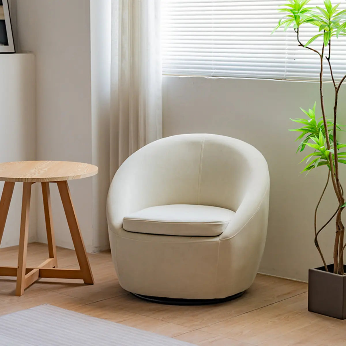 Swivel mOff-White Baby Fleece Fixed Back Barrel Chair Image - 2