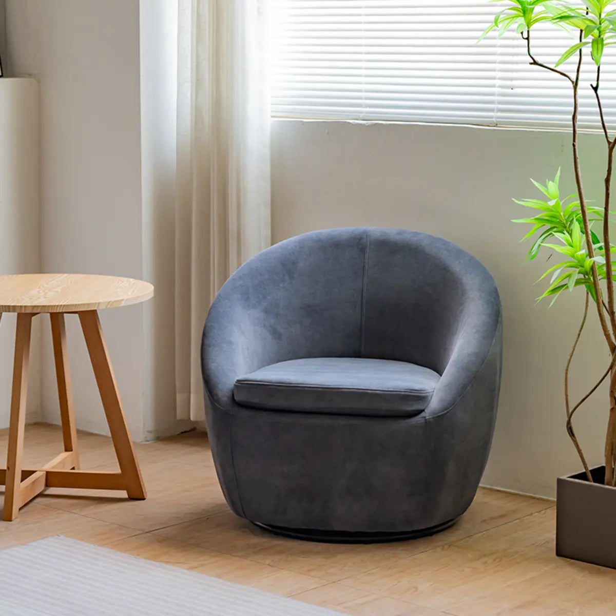 Swivel mOff-White Baby Fleece Fixed Back Barrel Chair Image - 3