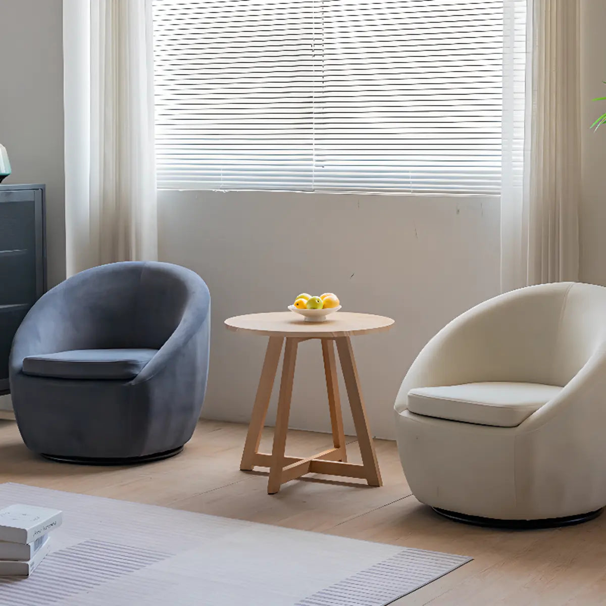 Swivel mOff-White Baby Fleece Fixed Back Barrel Chair Image - 4