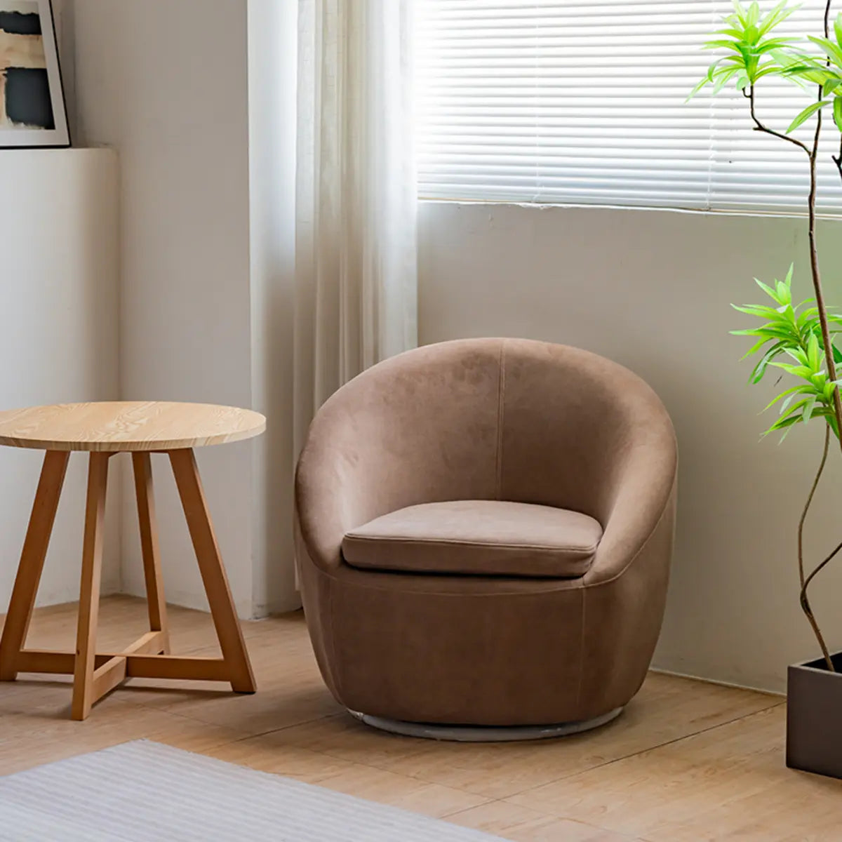 Swivel mOff-White Baby Fleece Fixed Back Barrel Chair Image - 5