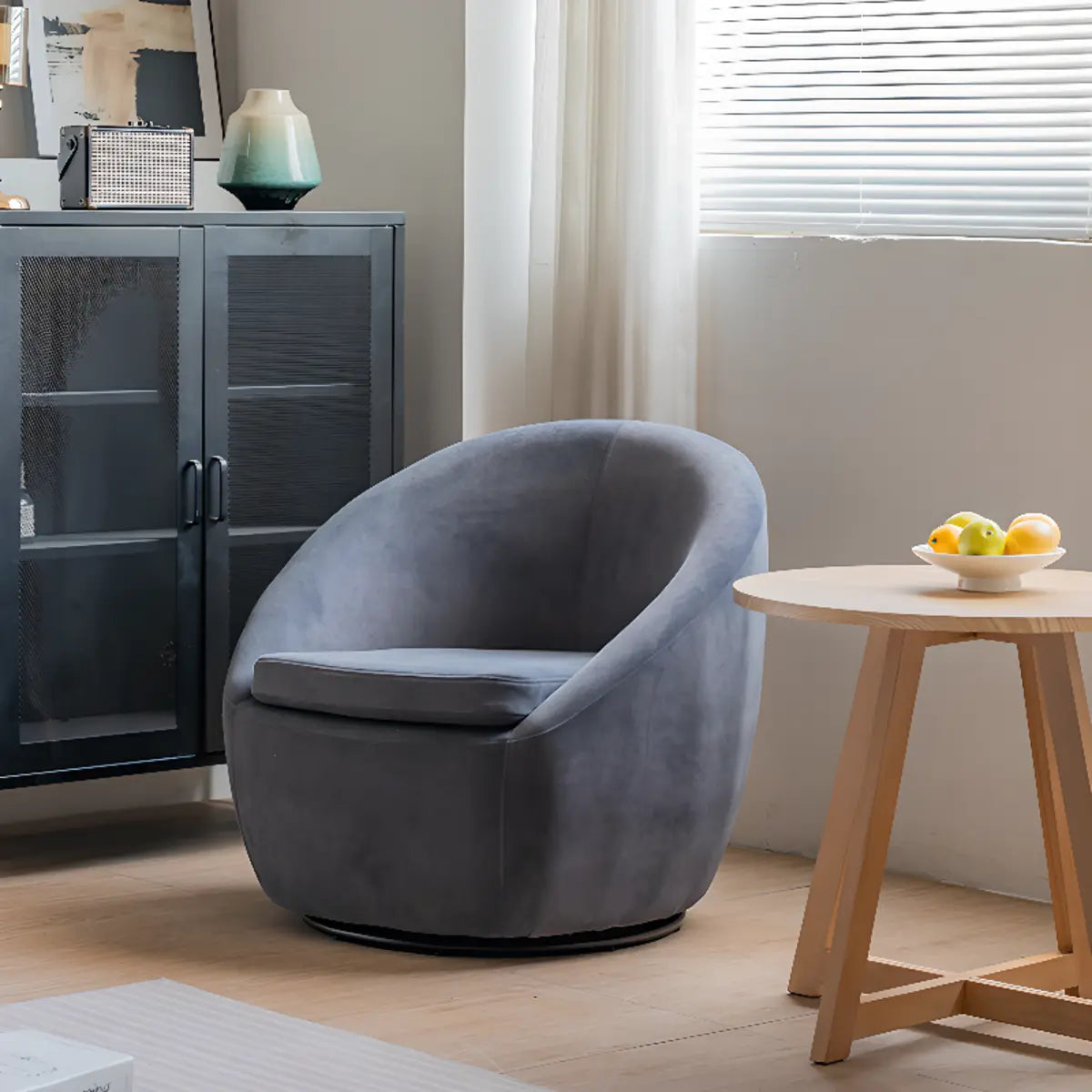 Swivel mOff-White Baby Fleece Fixed Back Barrel Chair Image - 6