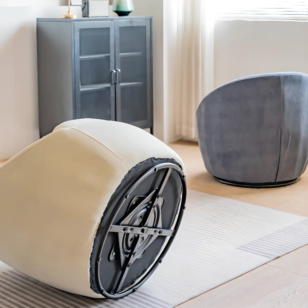 Swivel mOff-White Baby Fleece Fixed Back Barrel Chair Image - 8