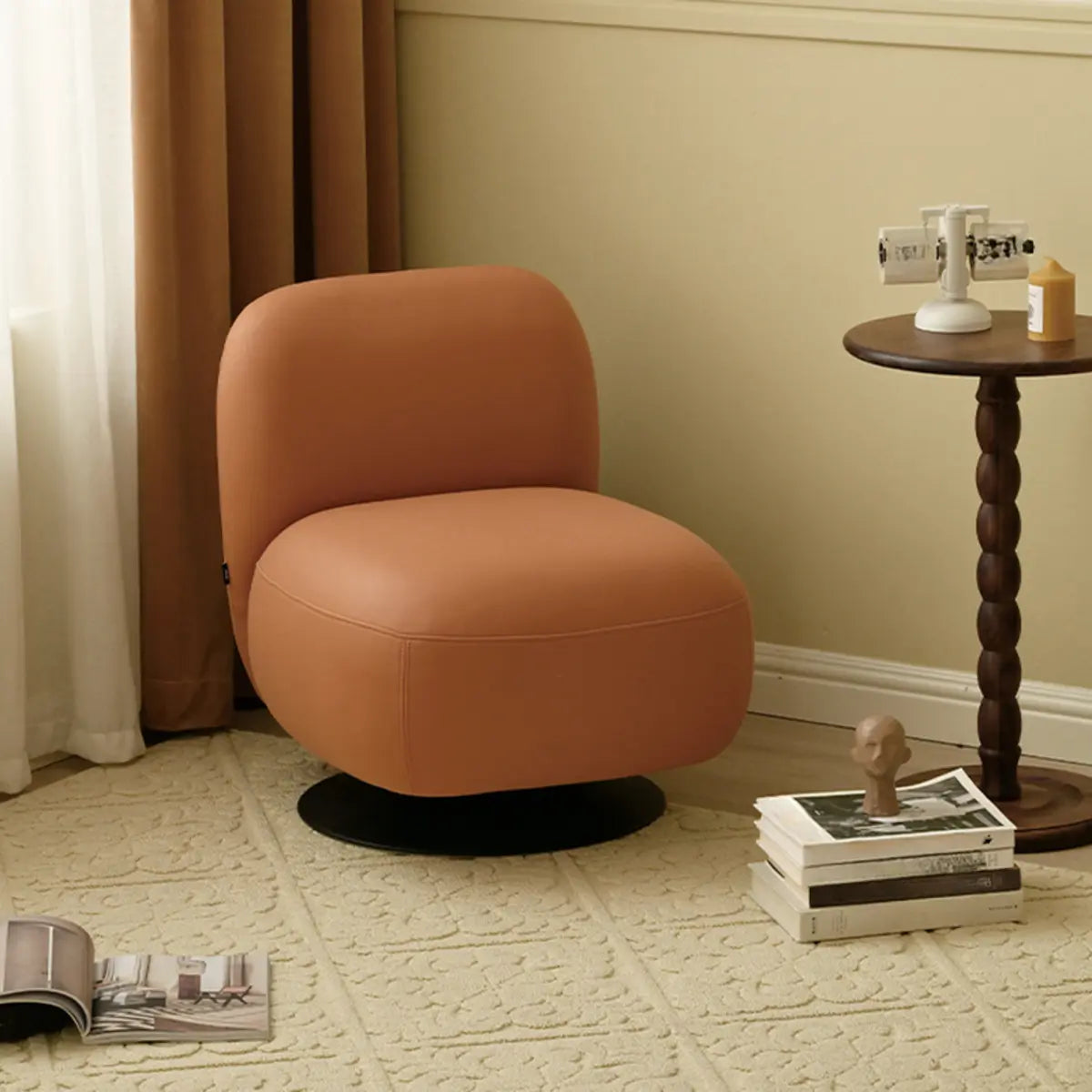 Swivel Orange-Red Fade Resistant Mid-Back Slipper Chair Image - 1