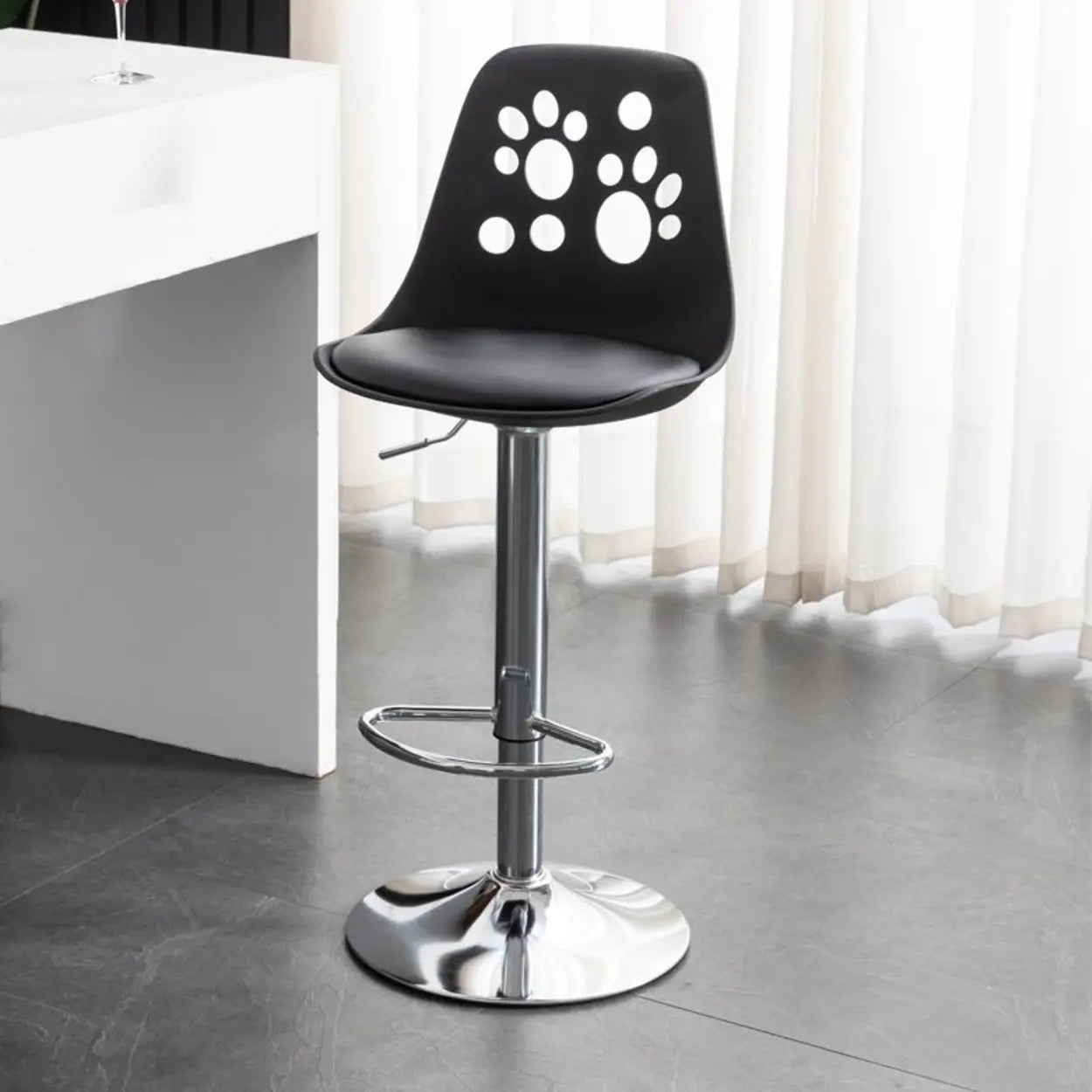 Swivel Paw-Shaped Full Back Bucket Leather Bar Stool Image - 11