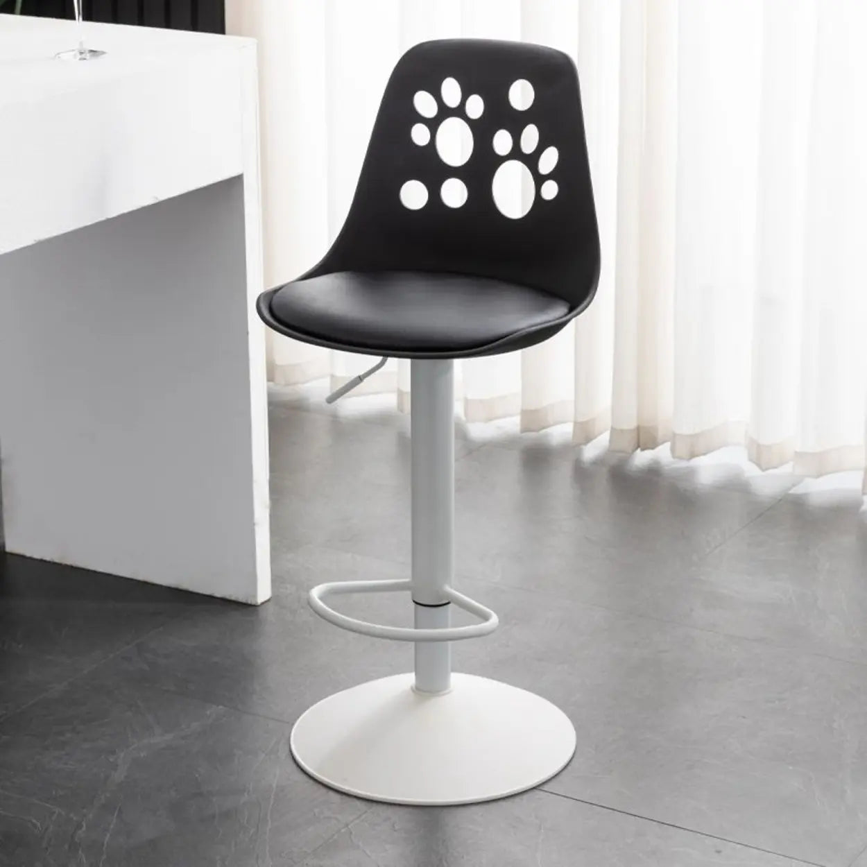 Swivel Paw-Shaped Full Back Bucket Leather Bar Stool Image - 7