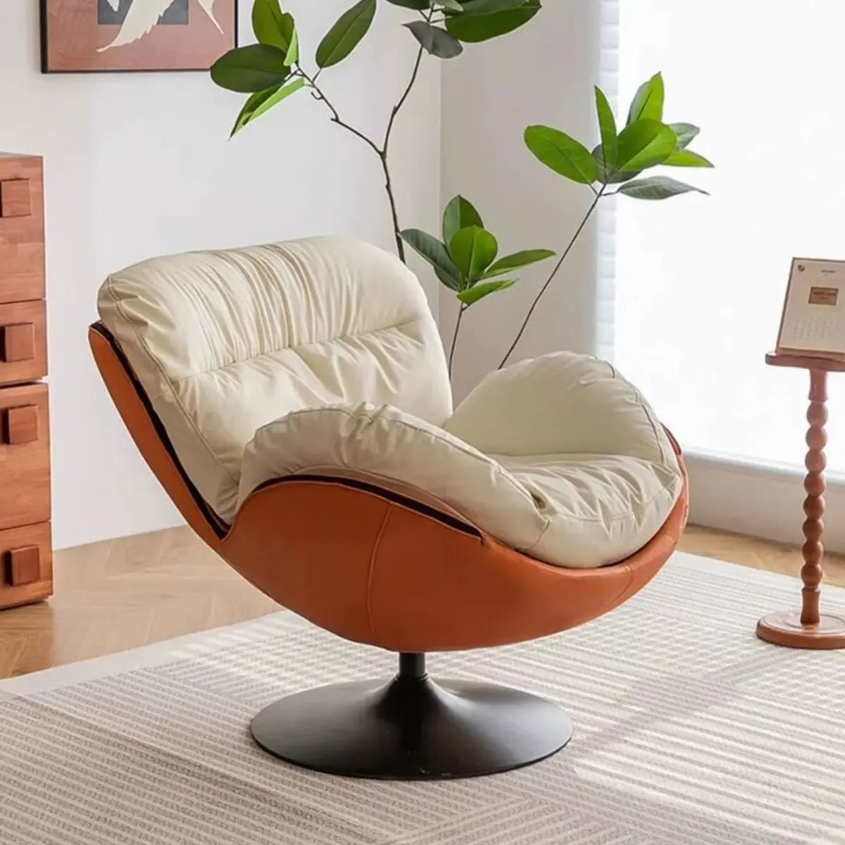 Swivel Removable Orange Leather Tight Back Accent Chair Image - 1