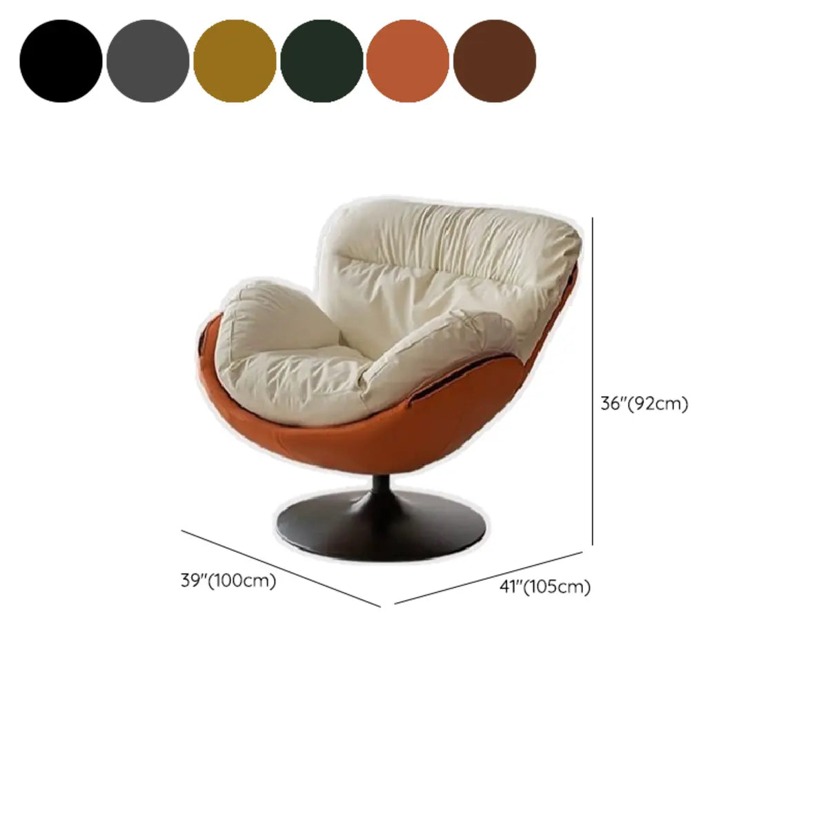 Swivel Removable Orange Leather Tight Back Accent Chair