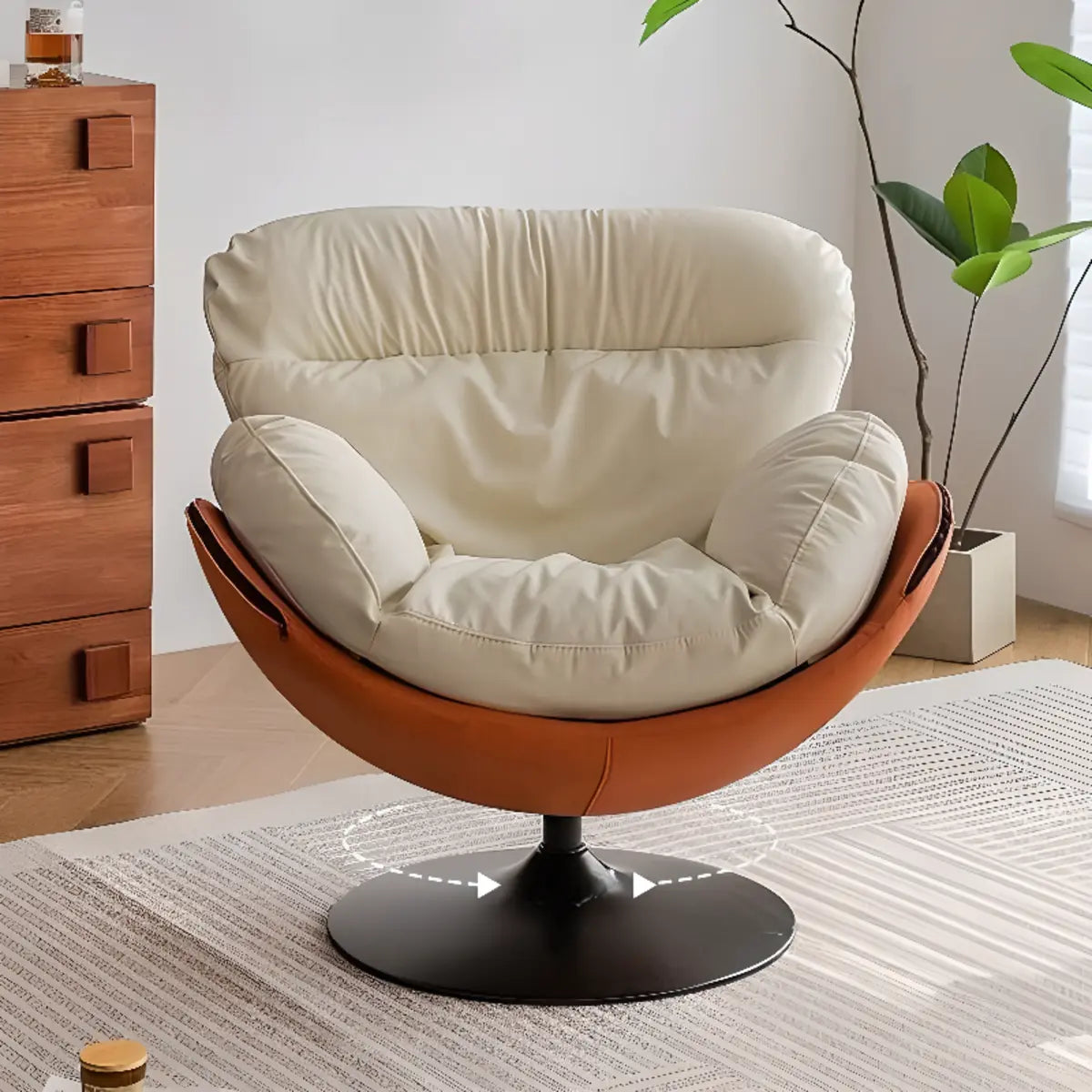 Swivel Removable Orange Leather Tight Back Accent Chair Image - 3