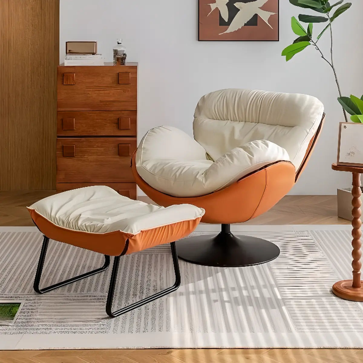 Swivel Removable Orange Leather Tight Back Accent Chair Image - 5