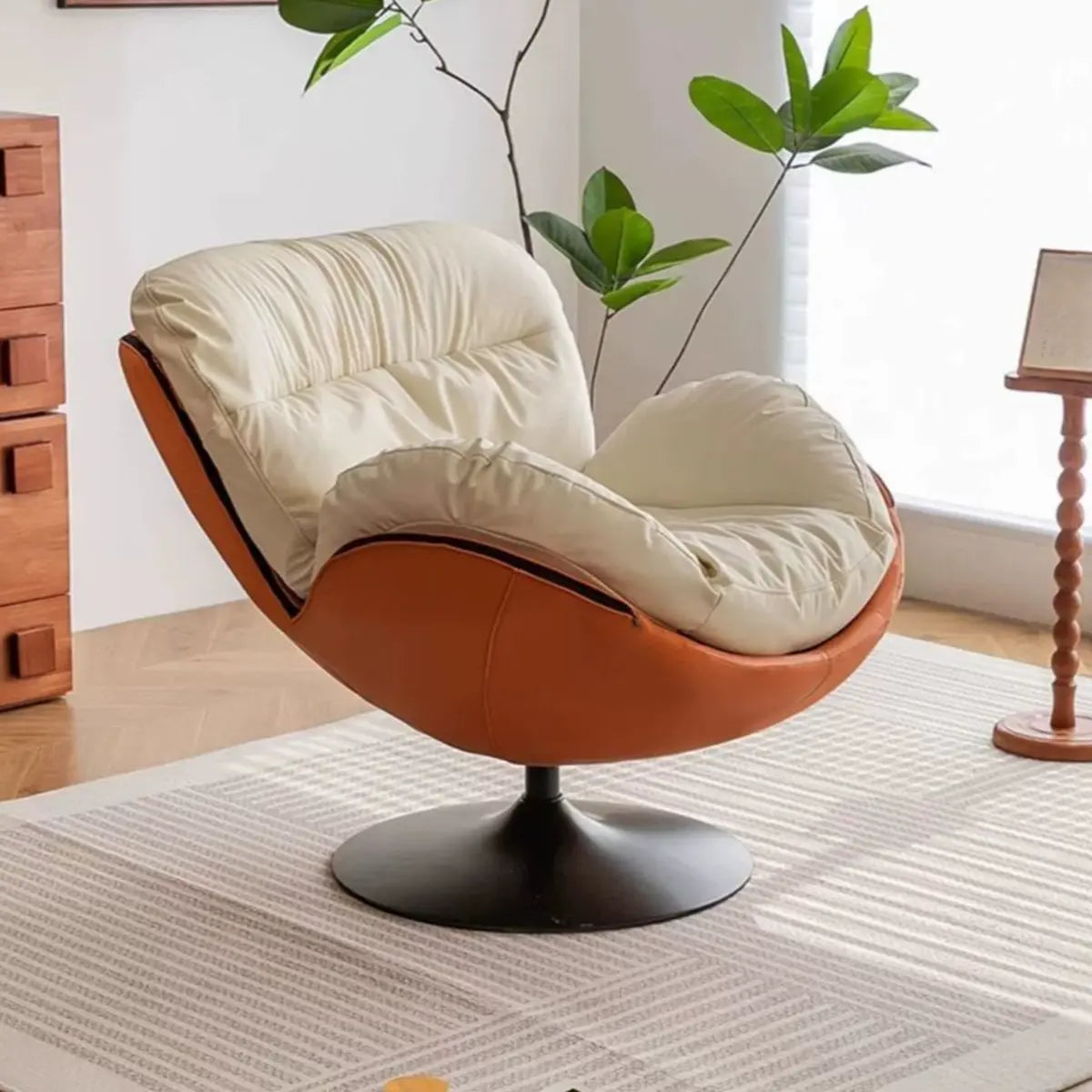 Swivel Removable Orange Leather Tight Back Accent Chair Image - 8