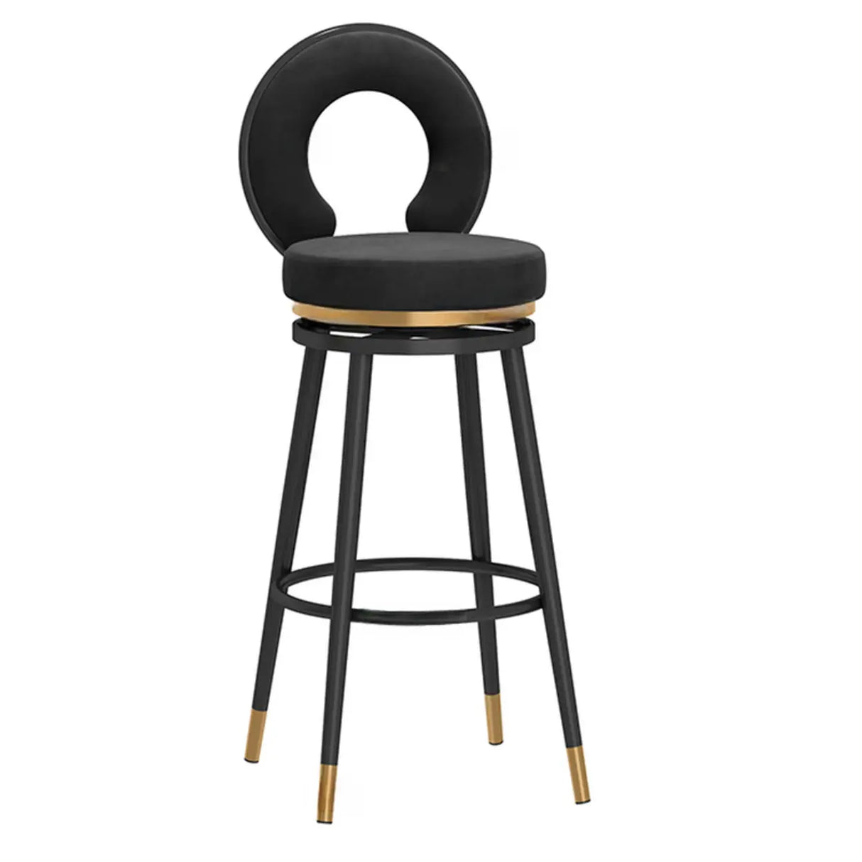 Swivel Round Upholstered Iron Bar Stool with Footrest Image - 10