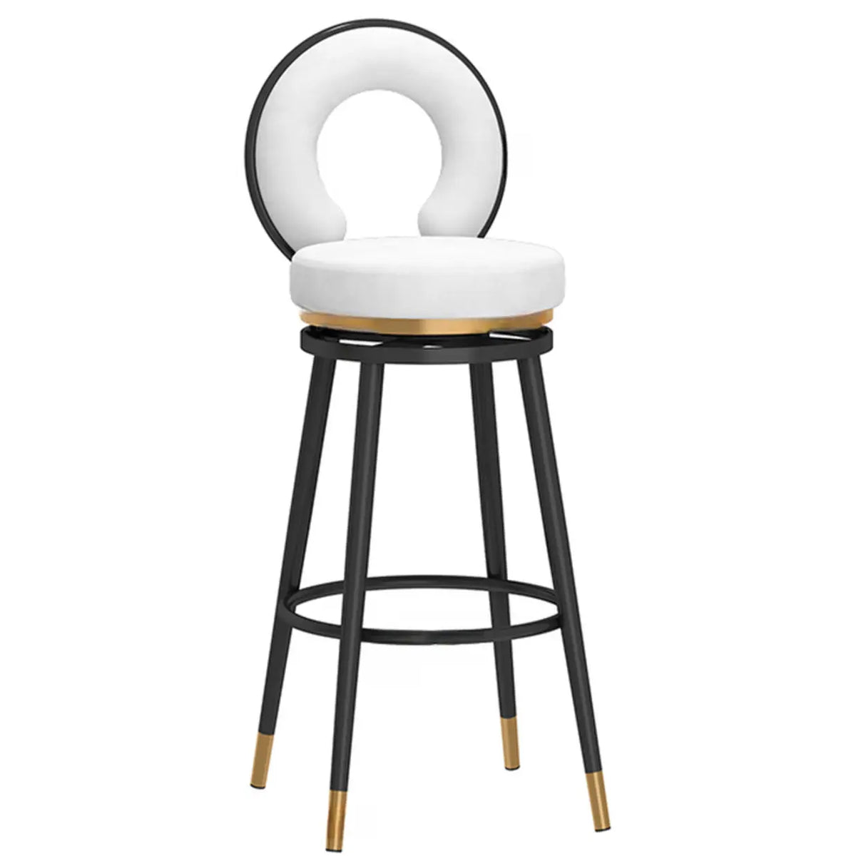 Swivel Round Upholstered Iron Bar Stool with Footrest Image - 11