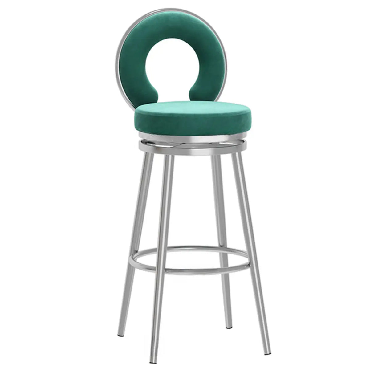 Swivel Round Upholstered Iron Bar Stool with Footrest Image - 13