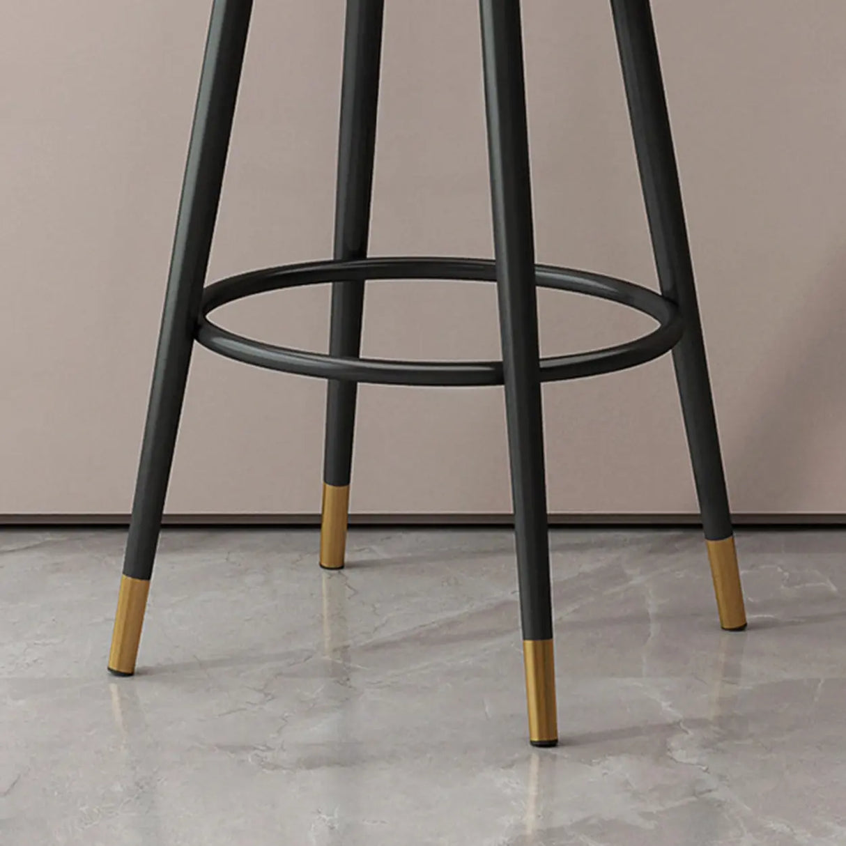 Swivel Round Upholstered Iron Bar Stool with Footrest Image - 14