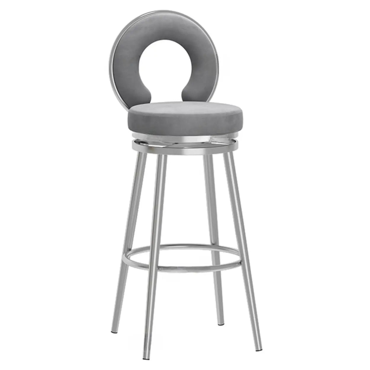 Swivel Round Upholstered Iron Bar Stool with Footrest Image - 15