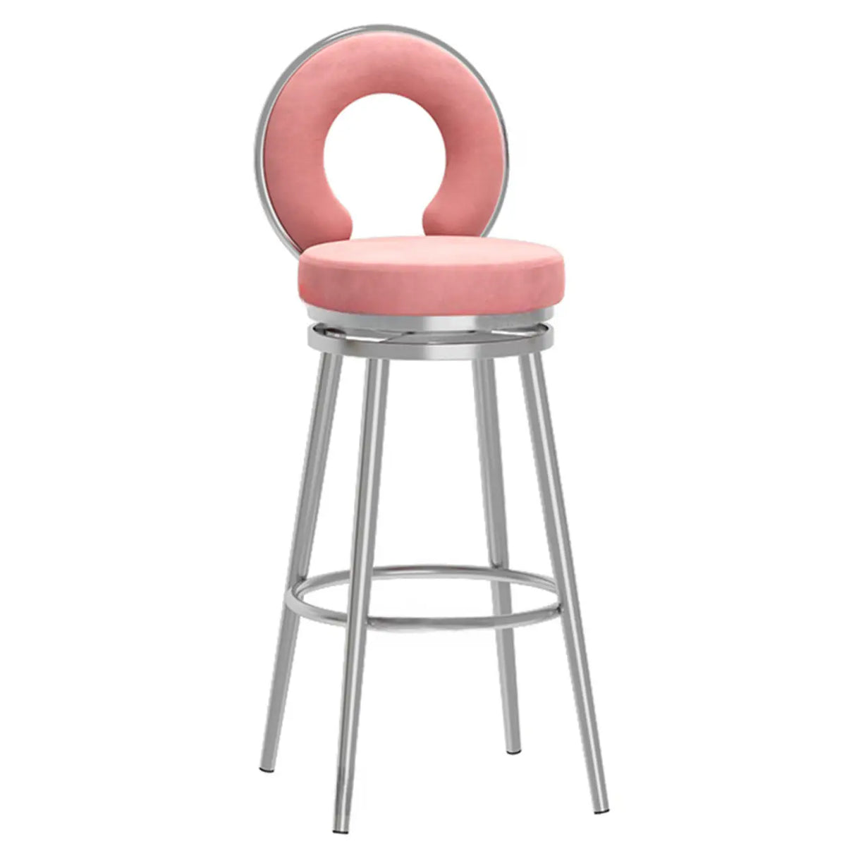 Swivel Round Upholstered Iron Bar Stool with Footrest Image - 16