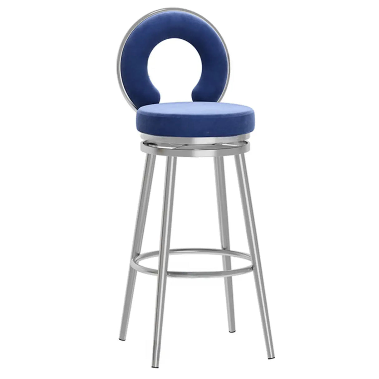 Swivel Round Upholstered Iron Bar Stool with Footrest Image - 17