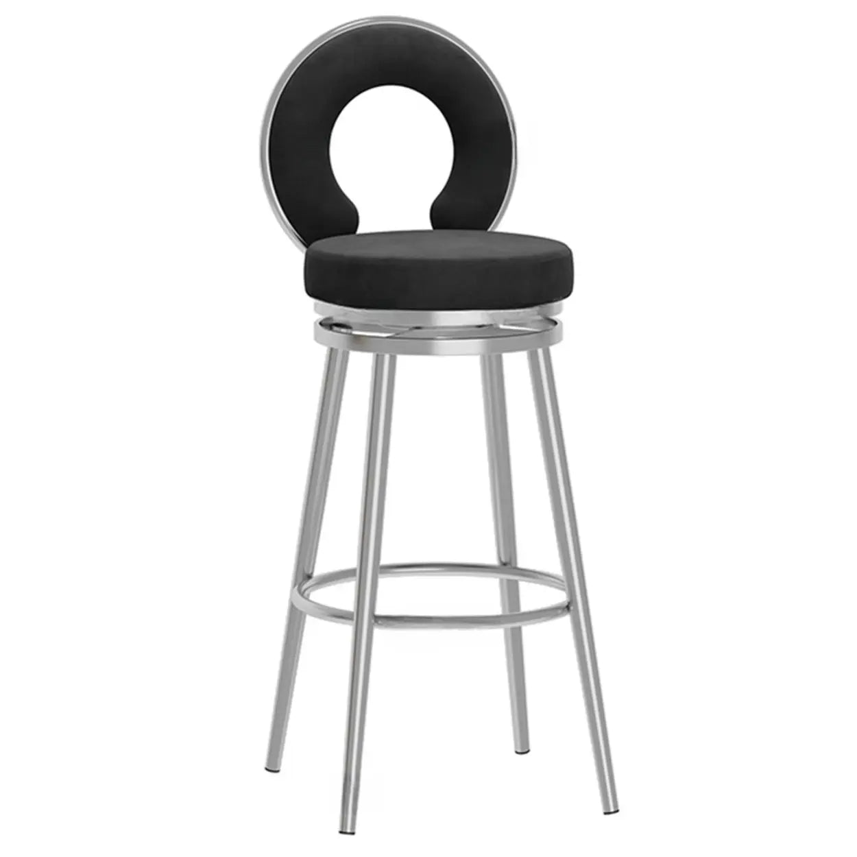 Swivel Round Upholstered Iron Bar Stool with Footrest Image - 18